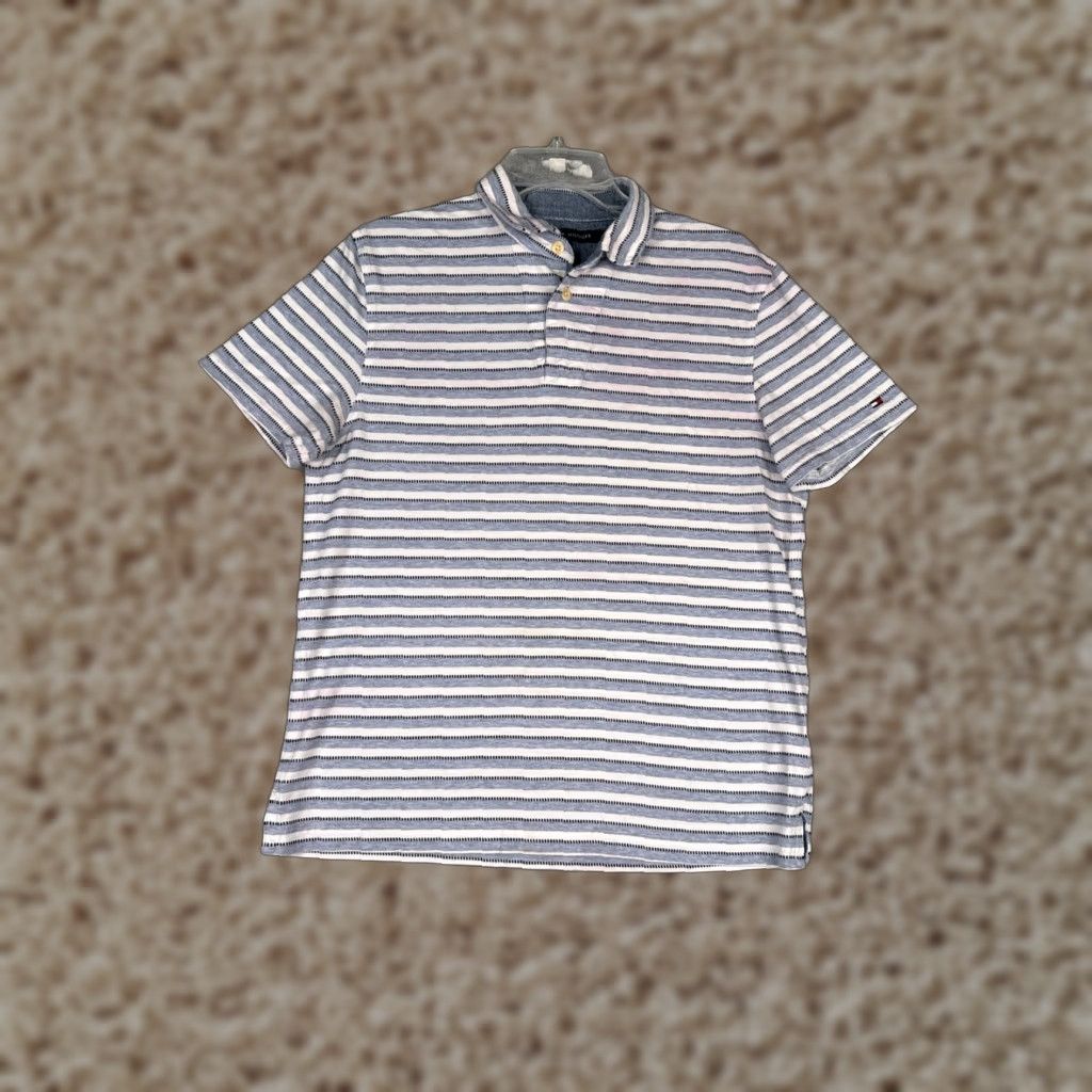 Tommy Hilfiger Tommy Hilfiger Polo Shirt Men Medium Blue Stripe 100% Cotton Custom Fit Size US M / EU 48-50 / 2 - 1 Thumbnail