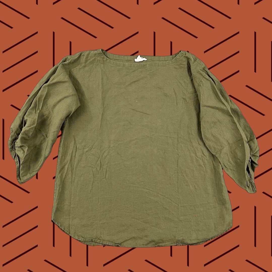 Eileen Fisher Shirt EILEEN FISHER Medium Green 100% Organic Linen Oversized Blouse Top Womens Size M / US 6-8 / IT 42-44 - 1 Thumbnail