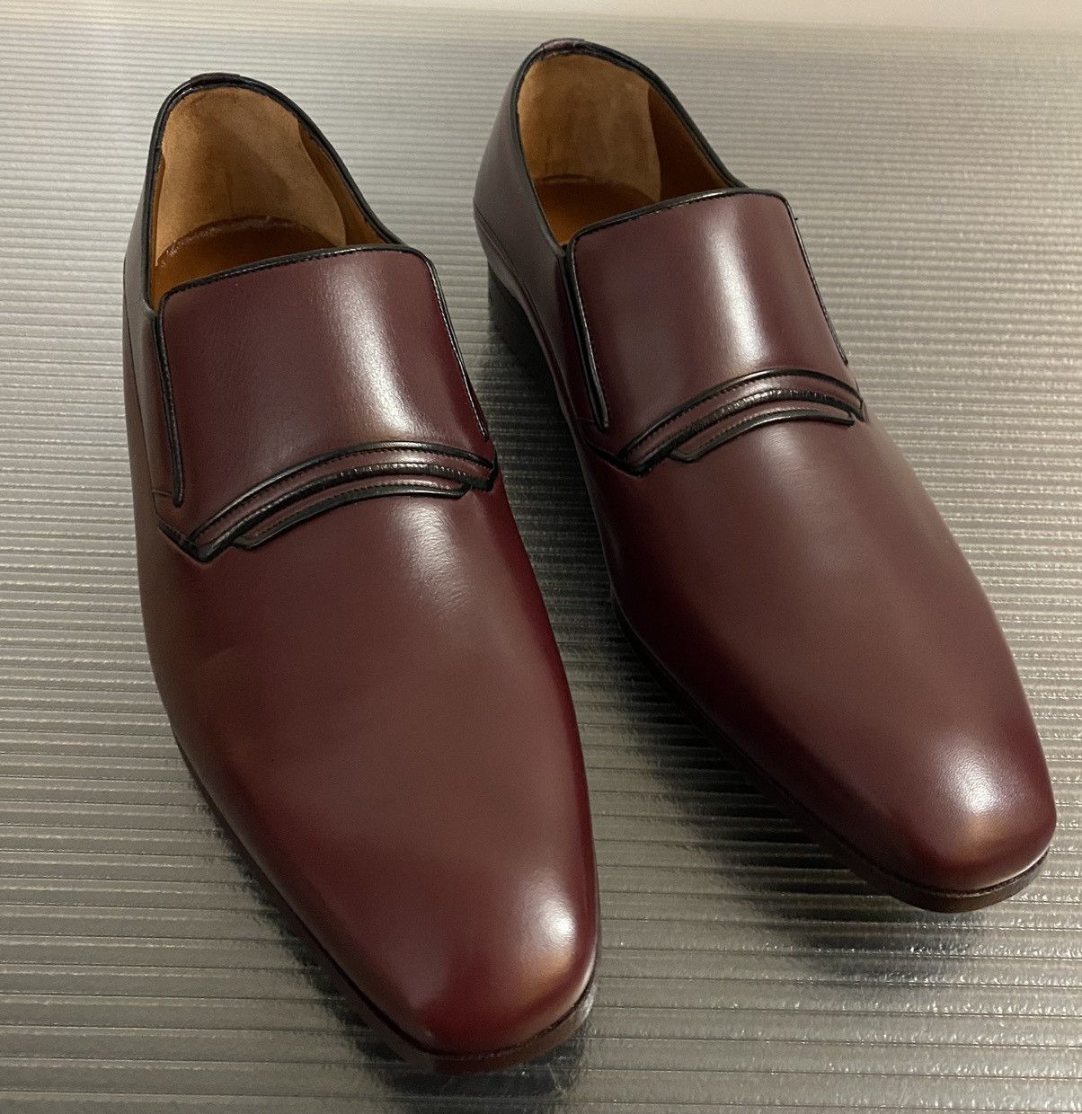 Testoni a.testoni 🇮🇹 wine de luxe leather piped vamp slip on 7 NEW Size US 7 / EU 40 - 6 Thumbnail