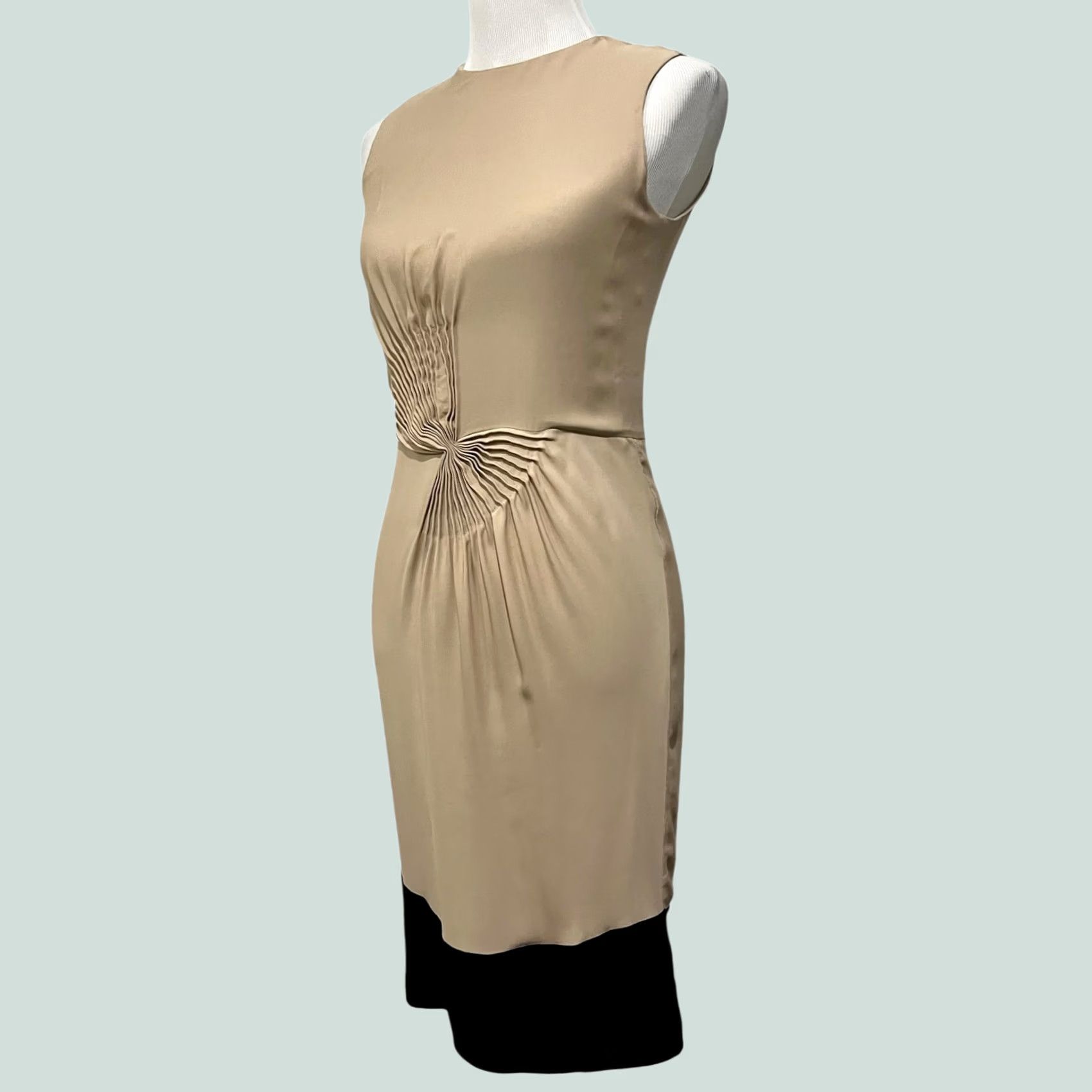 Diane von Furstenberg Diane von Furstenberg Kayley Silk Cinched Accent Tan Black Sheath Dress Sz 4 Size S / US 4 / IT 40 - 1 Thumbnail
