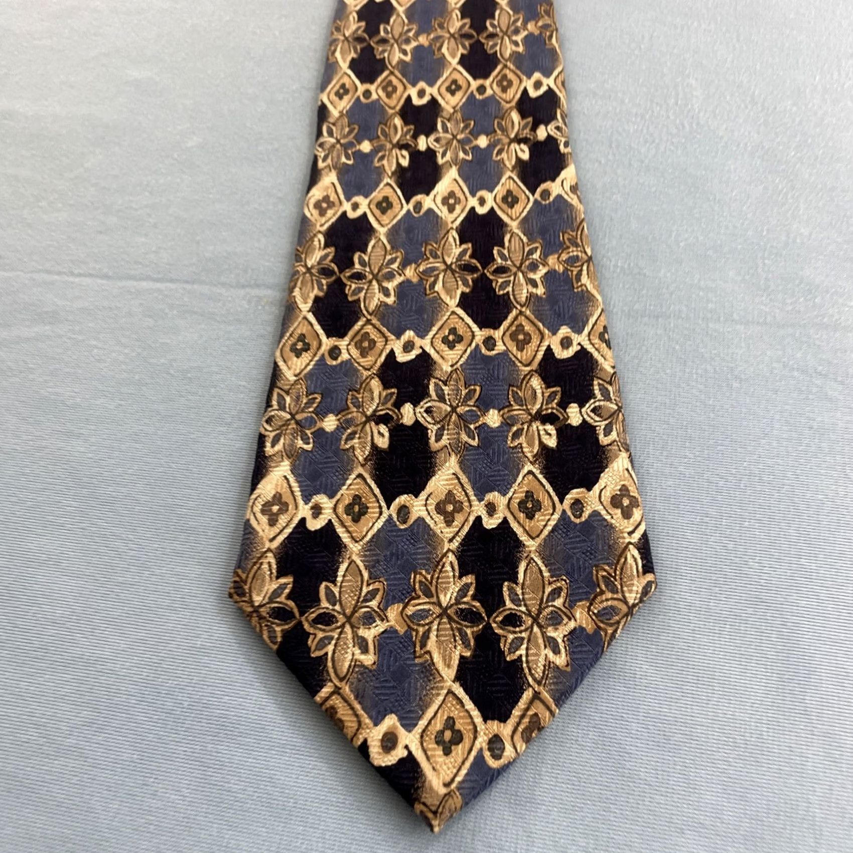 Vintage VINTAGE Handmade 100% Silk Neck Tie Italy Floral Western Blue Brown 4 Mens Tie Brown Blue Silk Size ONE SIZE - 2 Thumbnail