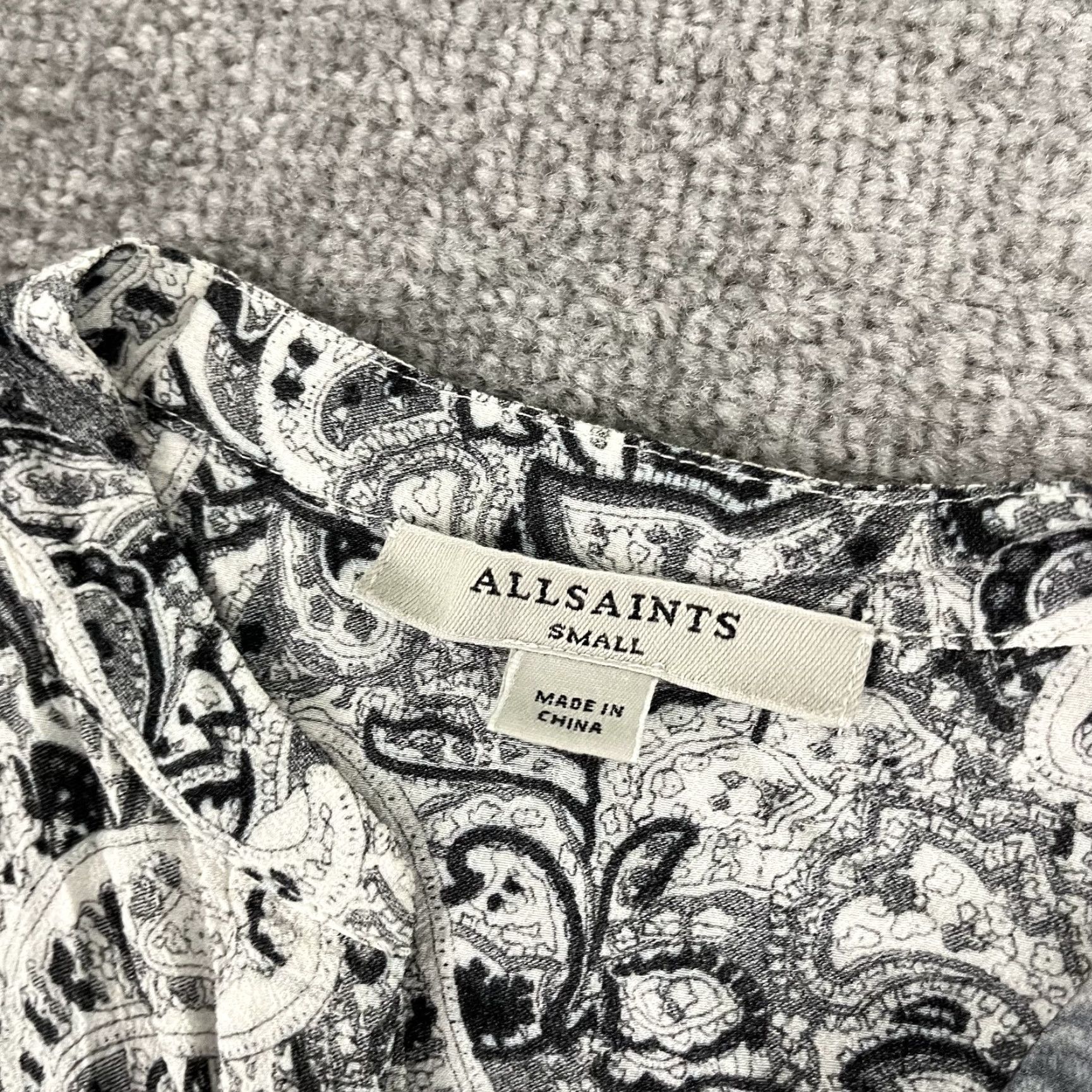 Allsaints AllSaints Cayla Paisley Shirt Dress Womens Small Black White Button Up Tunic Top Shirt Dress Size S / US 4 / IT 40 - 2 Thumbnail