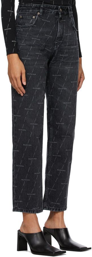 Balenciaga o1mle0824 All Over Logo Jeans in Black Size 26" / US 2 / IT 38 - 2 Thumbnail