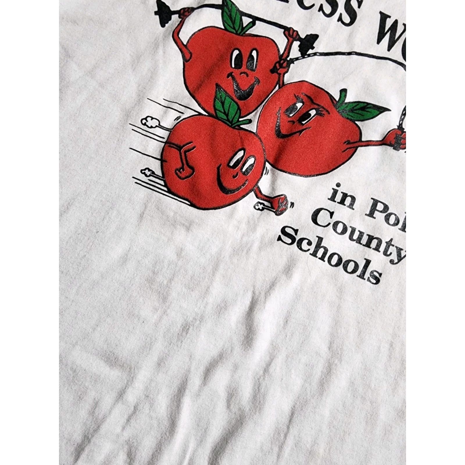 Fruit Of The Loom Vintage Mens L Wellness Works Apple Polk County FL Schools T Shirt Distressed Size US L / EU 52-54 / 3 - 5 Thumbnail