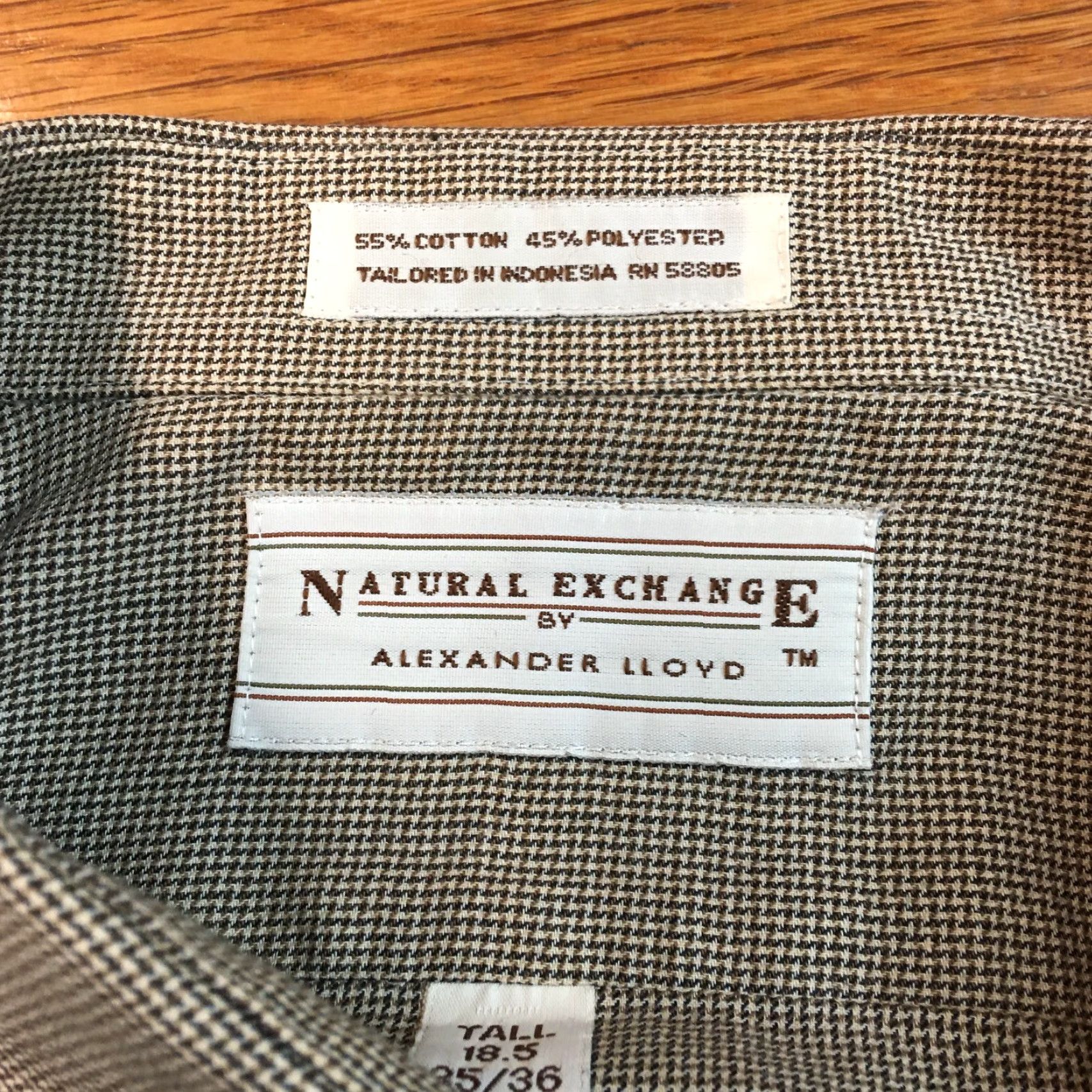 Vintage Natural Exchange Mens Houndstooth Button-Up Shirt 18.5 Big & Tall Brown Long Sleeve Casual Formal Mens Size US XXL / EU 58 / 5 - 3 Thumbnail