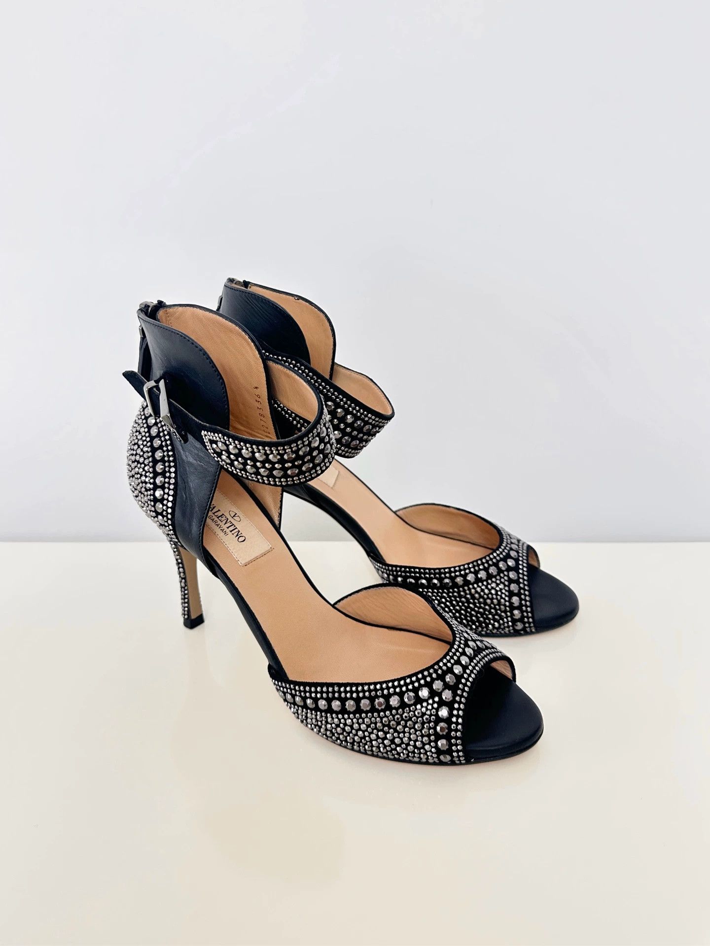 Valentino Valentino Women's Black Crystal Leather Heeled Sandals 36.5 Size US 5.5 / IT 35.5 - 3 Thumbnail