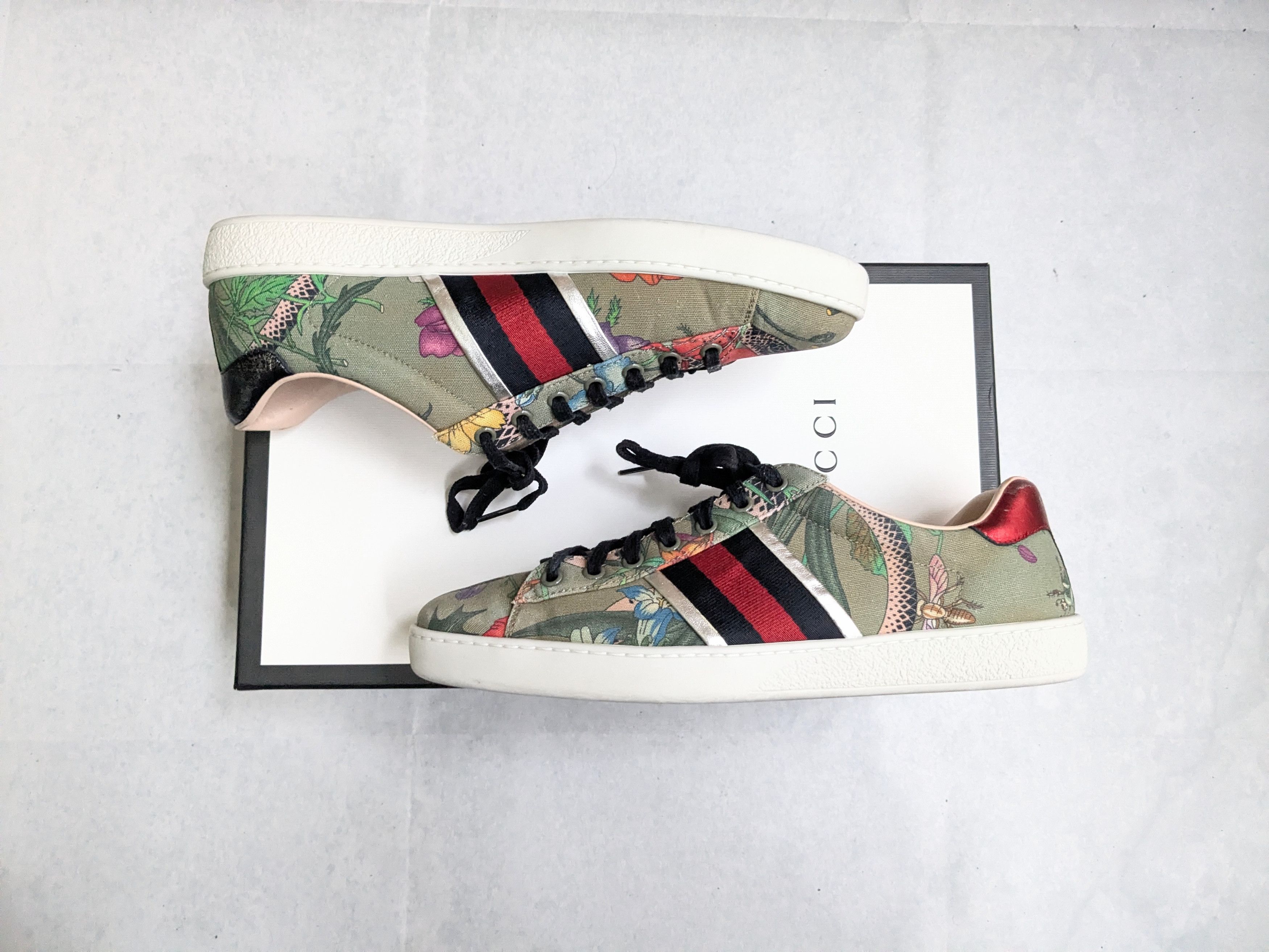 Gucci Gucci Ace Sneakers Green Floral Snake 8.5 Low Tops Size US 8.5 / EU 41-42 - 4 Thumbnail