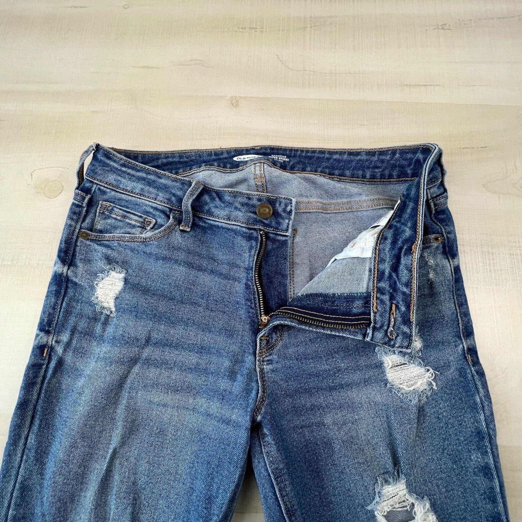 Old Navy Old Navy Jeans Womens 8 Blue Medium Wash Distressed Denim Skinny 5-Pocket Stretch Size 30" / US 8 / IT 44 - 3 Thumbnail