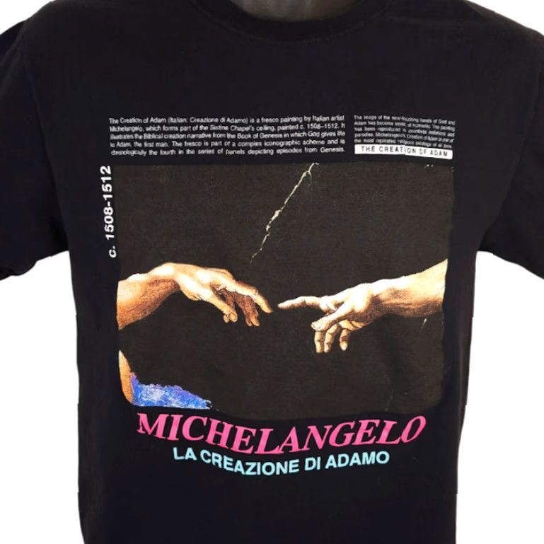 Vintage Michelangelo T Shirt Mens Size Small Black The Creation Of Adam Art Tee Size US S / EU 44-46 / 1 - 2 Thumbnail