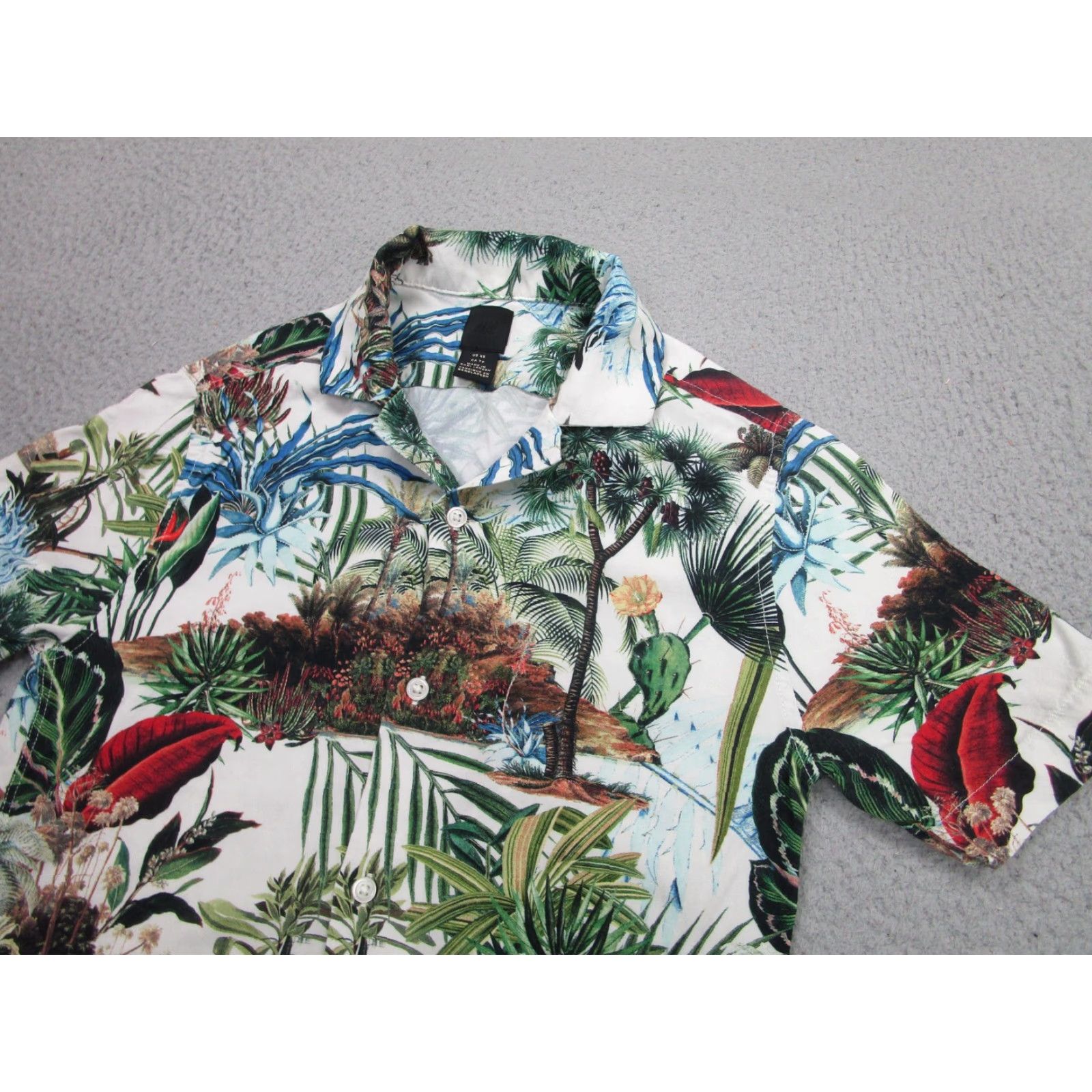 H&M H&M Shirt Mens XS White Palm Print Tropical Jungle Short Sleeve Button Front Size US XS / EU 42 / 0 - 2 Thumbnail