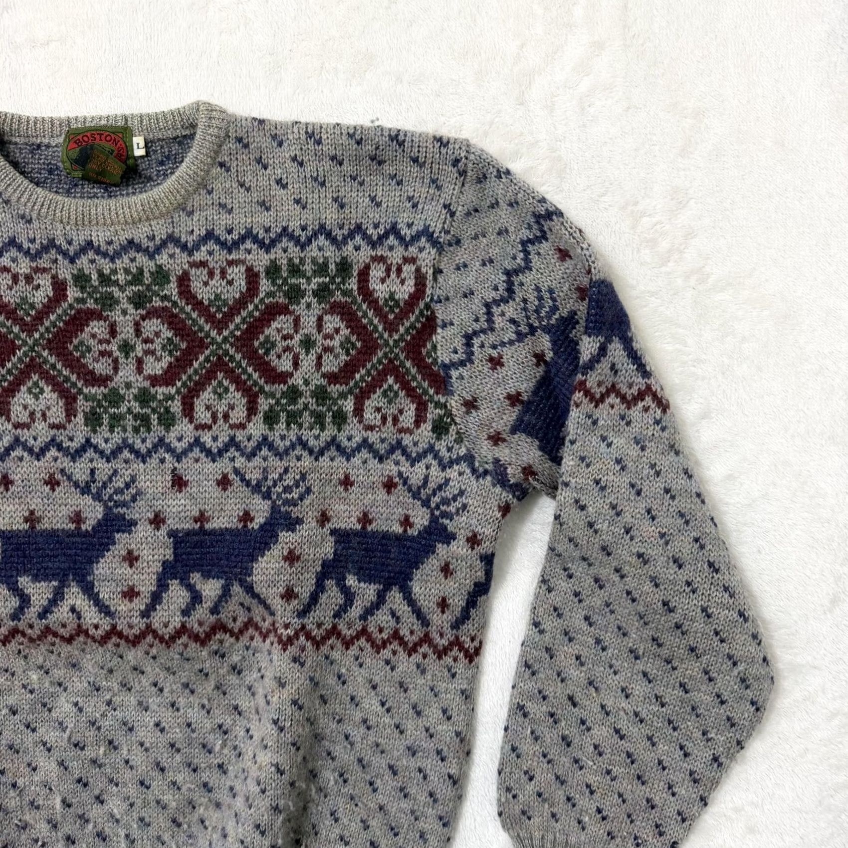 Vintage VINTAGE Boston Traders Sweater Mens Large Gray Wool Fair Isle Reindeer Christmas Christmas Size US L / EU 52-54 / 3 - 3 Thumbnail
