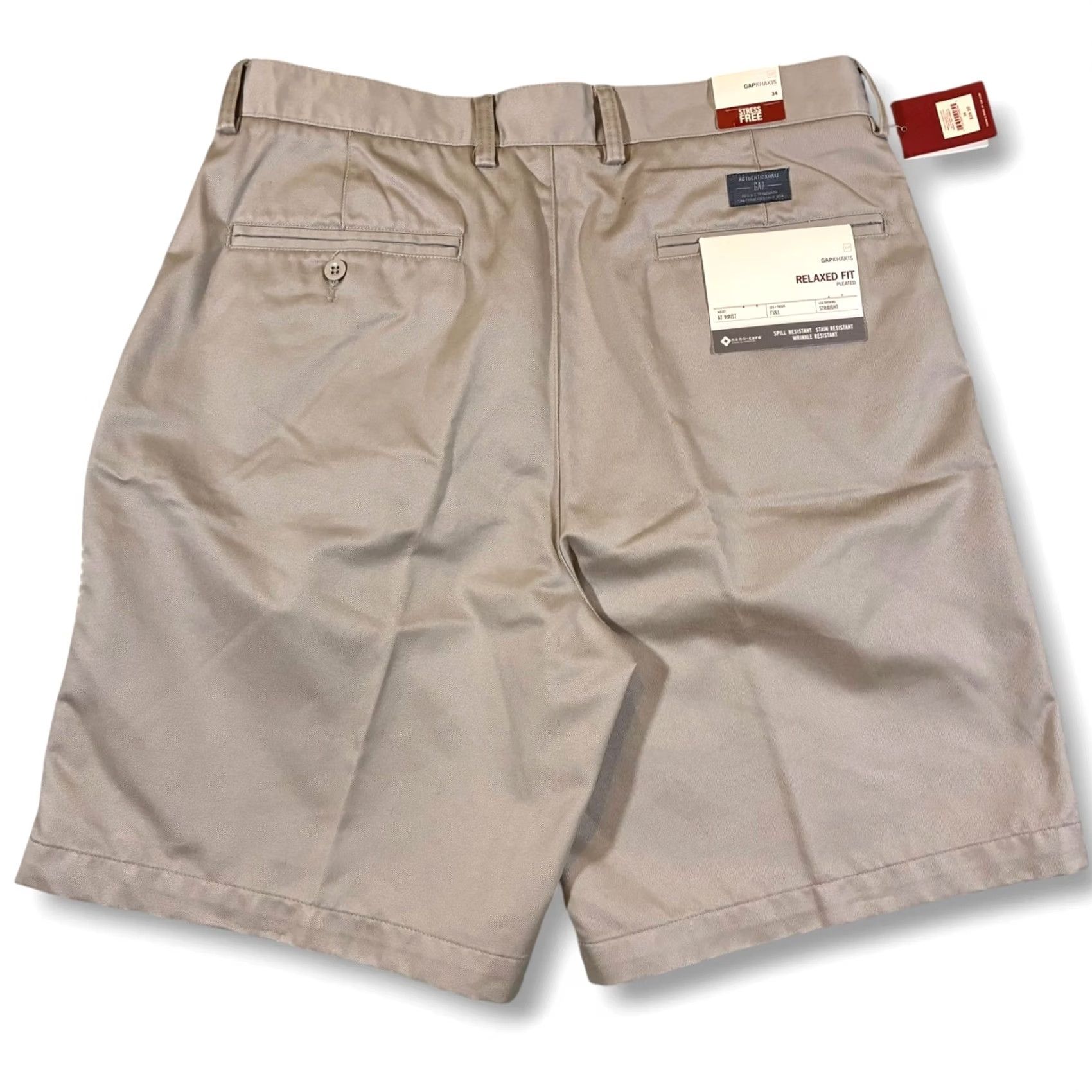 Gap GAP Khakis Mens 34 Tan Chino Shorts Relaxed Fit Pleated Stretch Casual Workwear Beige Size US 34 / EU 50 - 2 Thumbnail