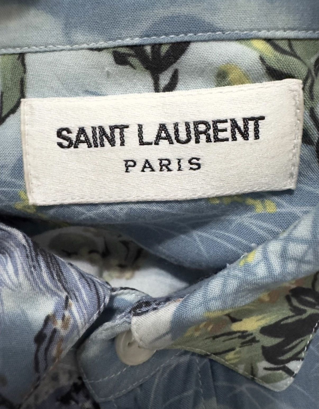 Saint Laurent Paris SLP 16SS Runway Viscose Sky Blue Palm Tree &Wave Print Shirt Size US M / EU 48-50 / 2 - 5 Thumbnail