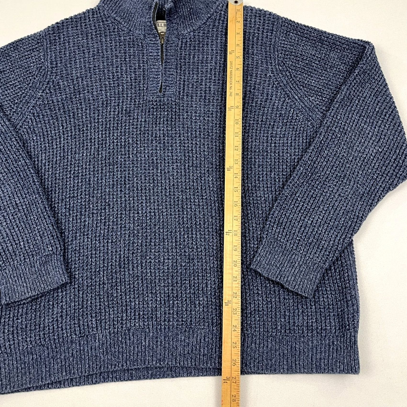 Vintage LL Bean Sweater Mens XL Blue Waffle Knit Organic Cotton Quarter Zip Pullover Size US XL / EU 56 / 4 - 3 Thumbnail