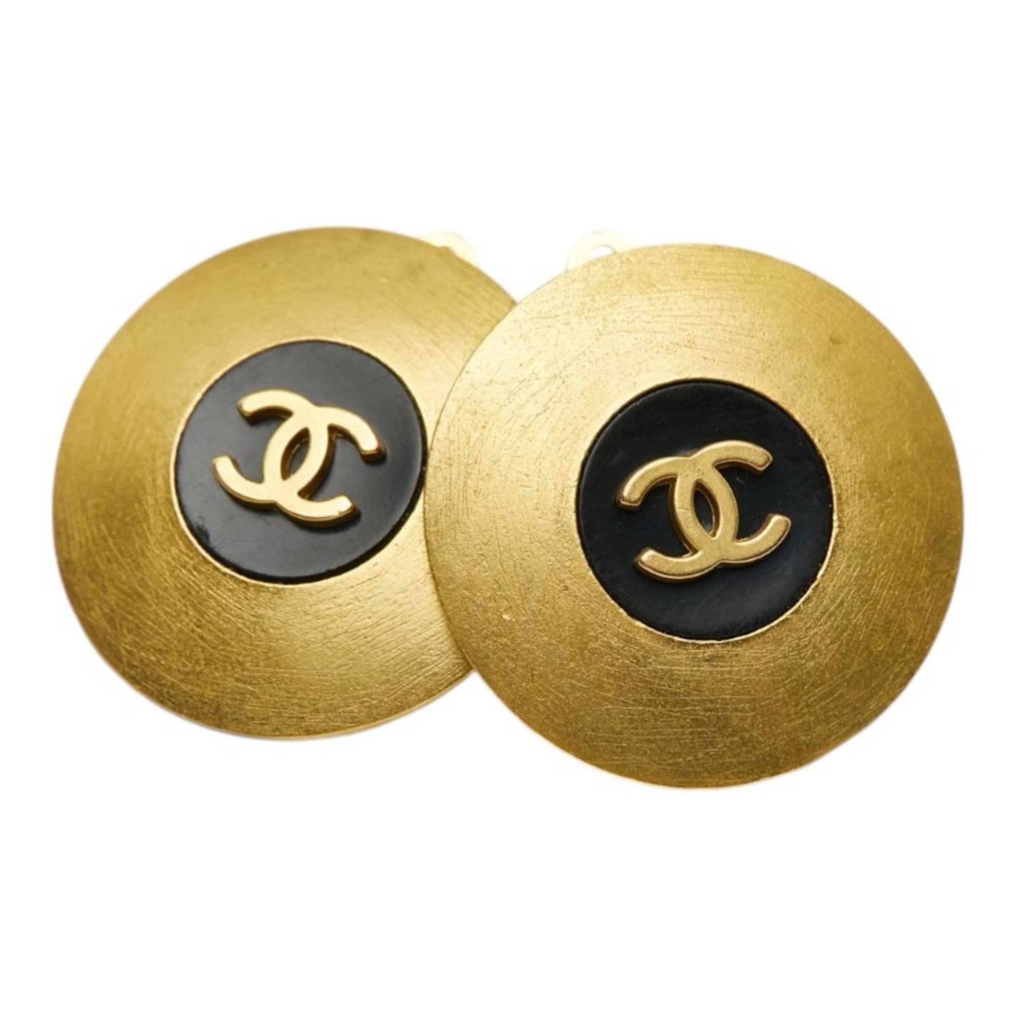 Chanel CHANEL Coco Mark Round Earrings, Vintage Gold and Black Plated, Women's Size ONE SIZE - 1 Thumbnail