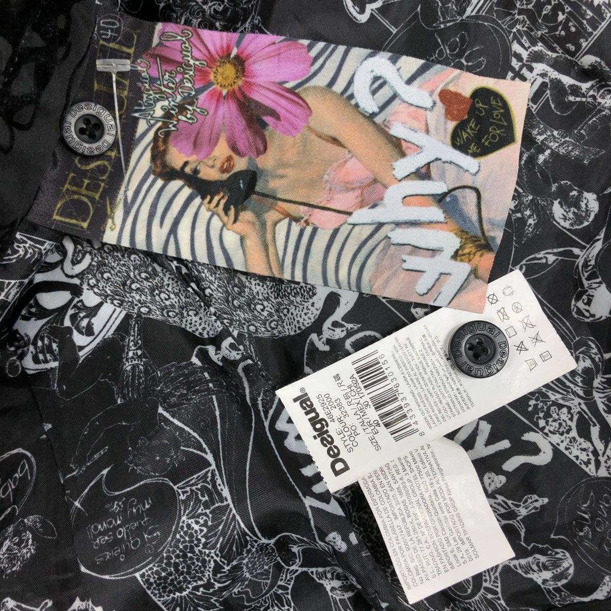 Designer × Desigual Women's DESIGUAL WHY? Black Floral Pattern With Belt Puffer Down Jacket Coat Bomber Size M / US 6-8 / IT 42-44 - 13 Thumbnail