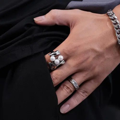 Jewelry Layered Pearl Ring – Titanium Steel, Candy Cool Style ( Size ONE SIZE - 1 Thumbnail
