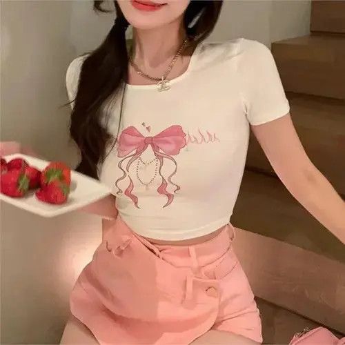 Japanese Brand INS Sweet Cute Heart Butterfly Print Women White Size ONE SIZE - 5 Thumbnail