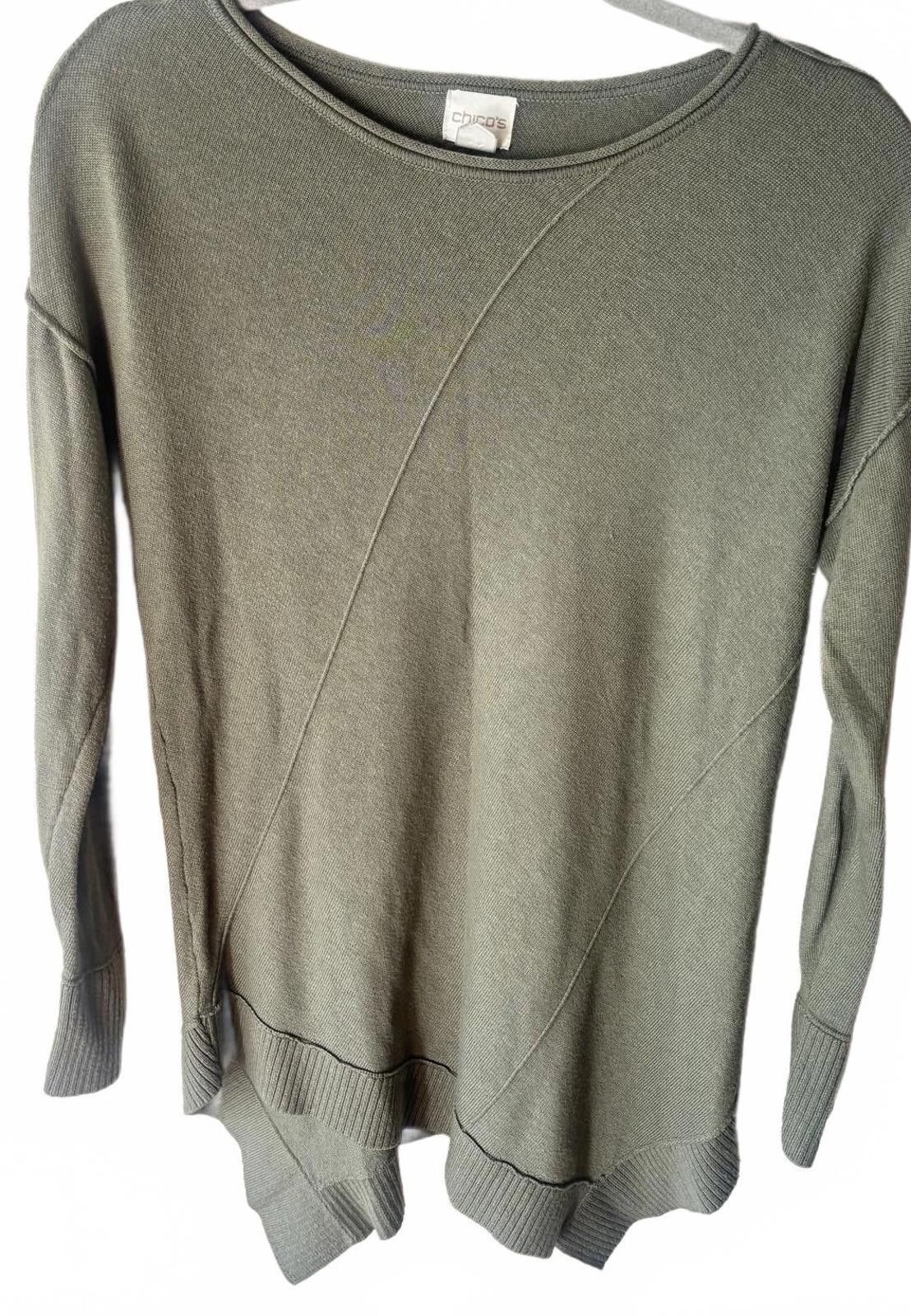 Chicos Chico Olive Green Women's Crew Neck Sweater Size XS / US 0-2 / IT 36-38 - 2 Thumbnail