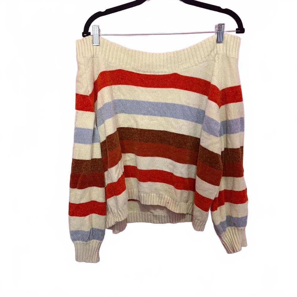 Designer Cozy Off-Shoulder Striped Sweater Size S / US 4 / IT 40 - 1 Thumbnail