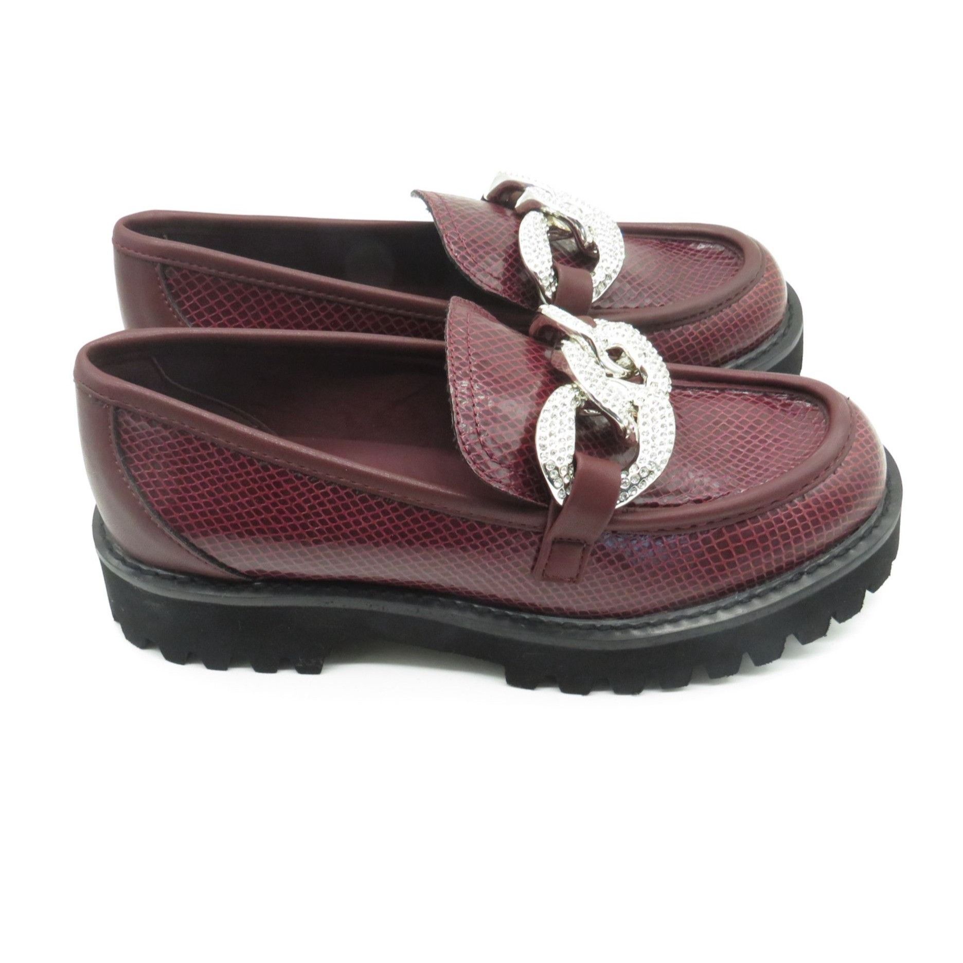Karl Lagerfeld Karl Lagerfeld Womens Burgundy Snake Print Loafers W/ Silver Size US 9.5 / IT 39.5 - 1 Thumbnail