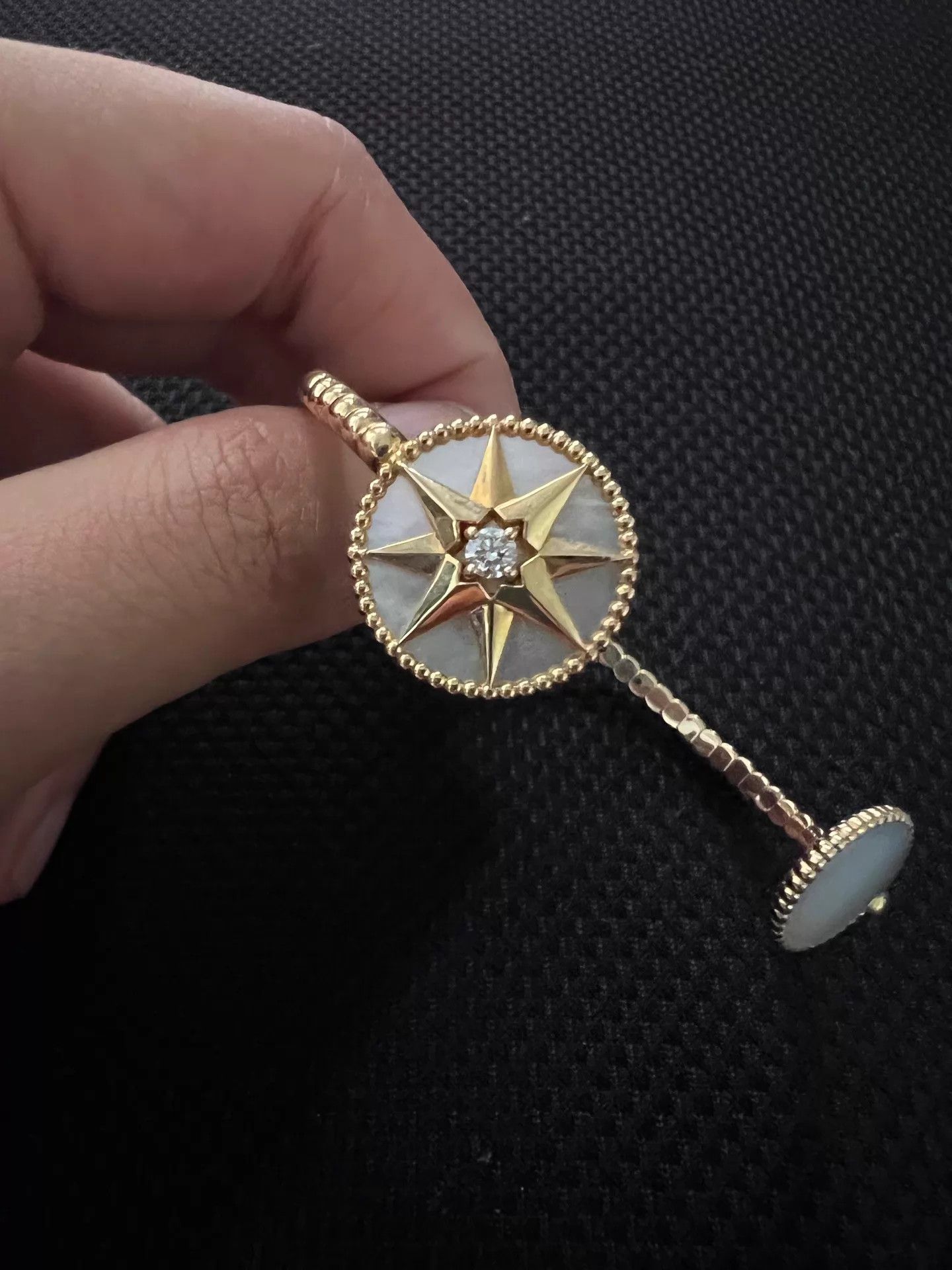 Dior Dior White MOP & Diamond Octagram Compass Open Bangle Size ONE SIZE - 2 Thumbnail