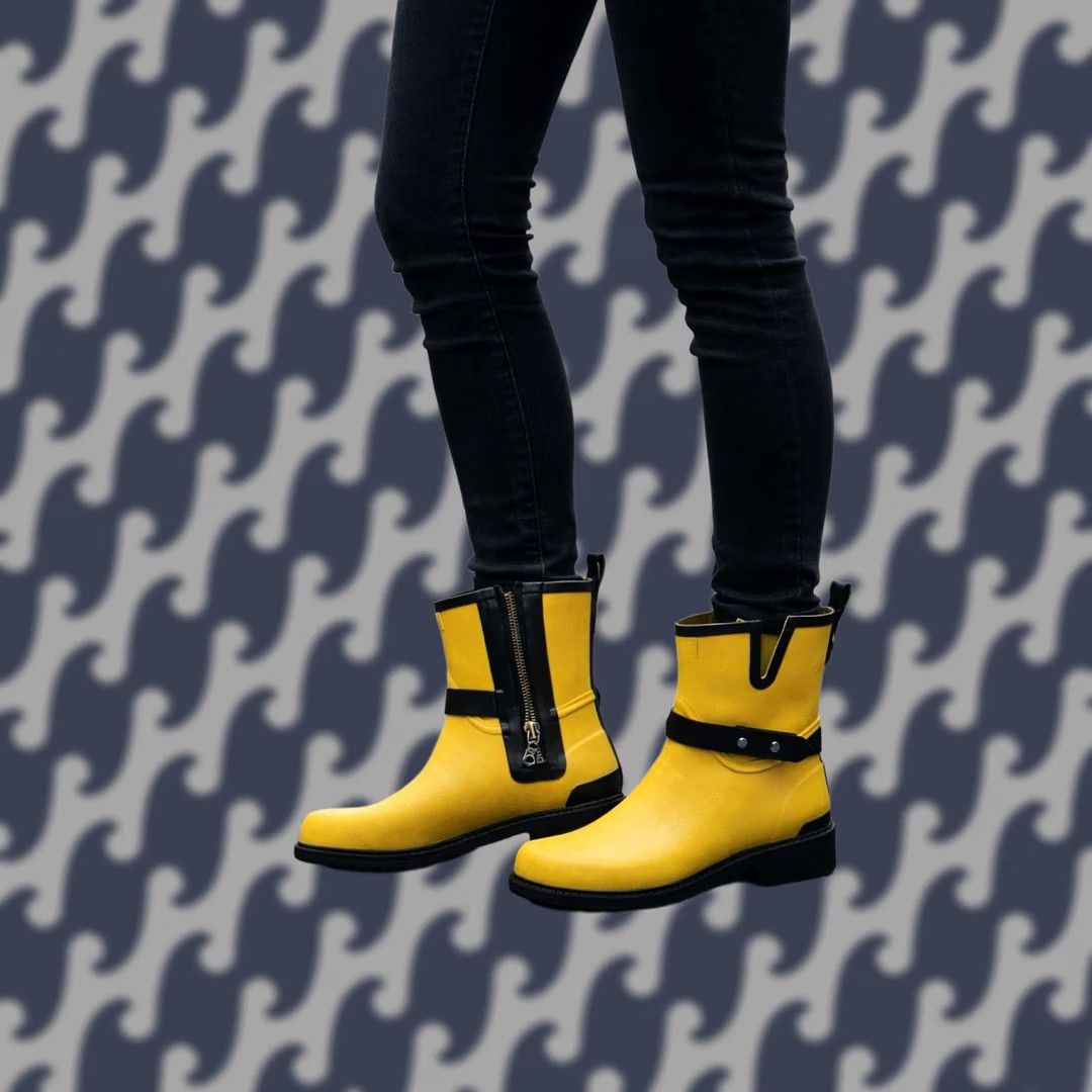 Rag & Bone rag & bone Moto Rain Boots Yellow Waterproof Zip Strap Women’s Size 6 Rare Size US 6 / IT 36 - 1 Thumbnail