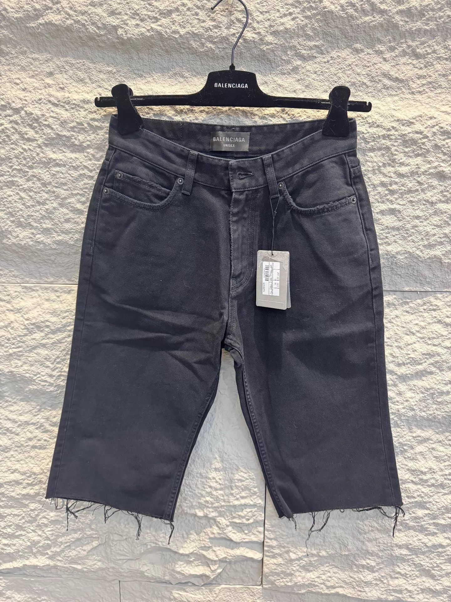 Balenciaga Balenciaga Unisex Denim Loose Raw Hem Black Short Size US 29 - 1 Thumbnail