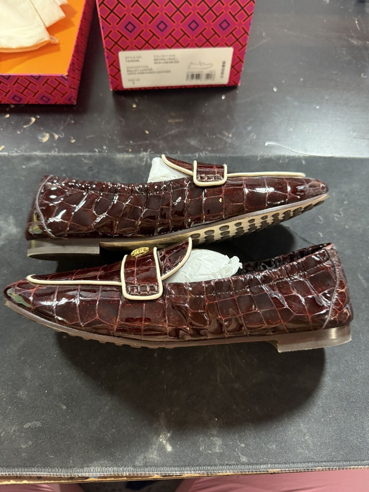Tory Burch Ballet Loafer Croc Embossed Leather Size US 9 / IT 39 - 2 Thumbnail