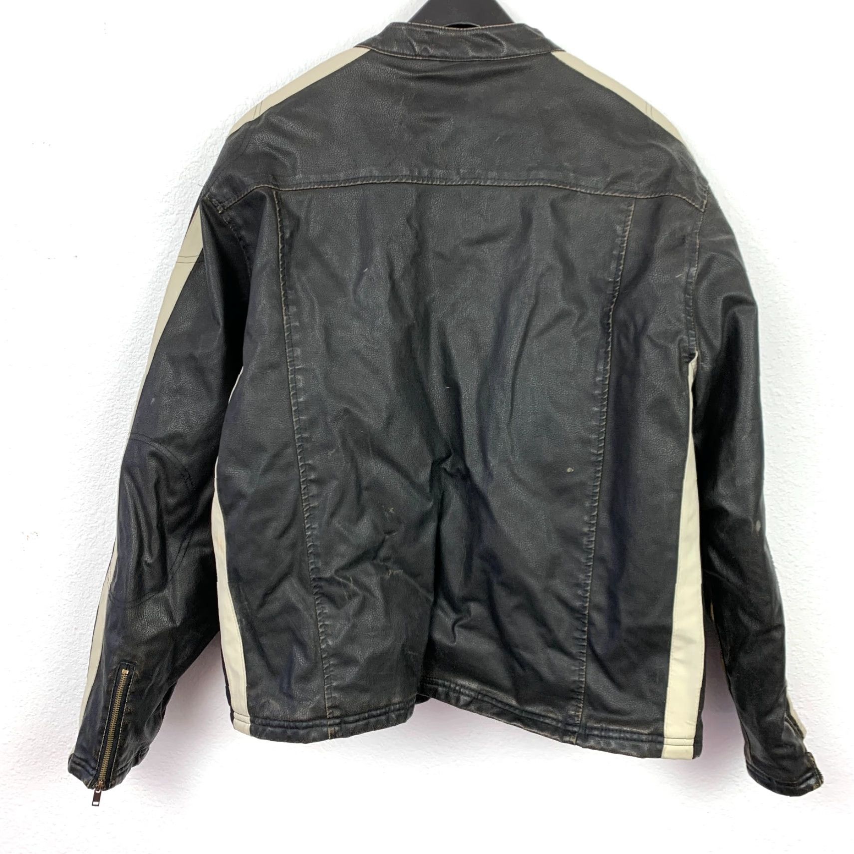 Vintage VINTAGE Arizona Jean Company Full Zip Jacket Mens 2XL Black Faux Leather Racing Stripe Bomber 90s Y2K Size US XXL / EU 58 / 5 - 5 Thumbnail
