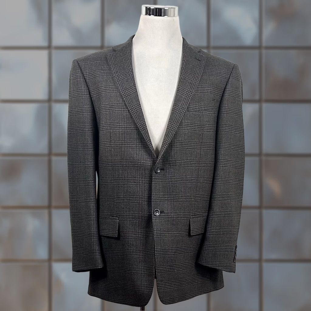 Oscar De La Renta Oscar de la Renta Sport Coat 44L Wool Gray Glen Plaid Two-Button Formal Coat Mens Size US XS / EU 42 / 0 - 1 Thumbnail