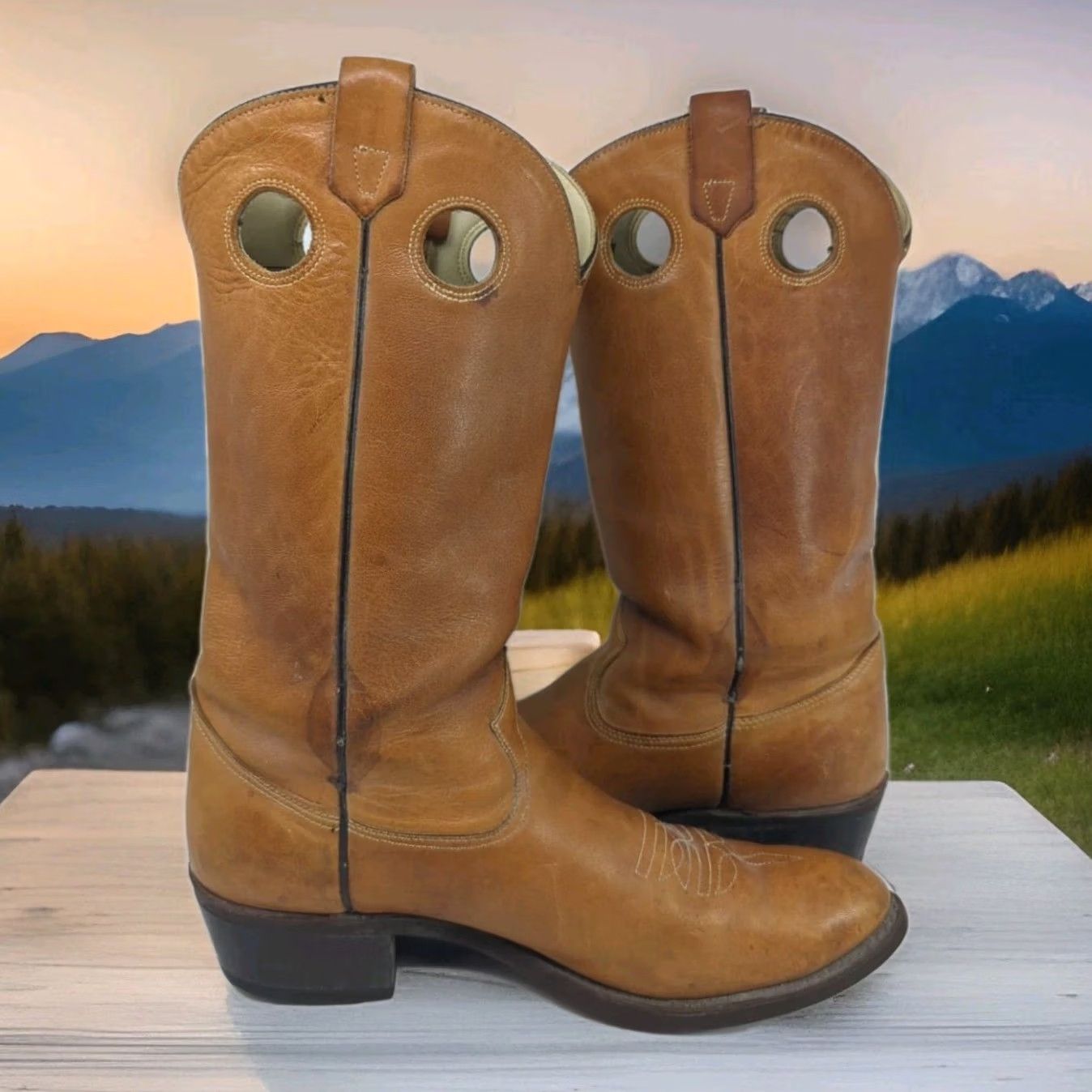 J Brand VINTAGE TEXAS BOOT COMPANY Cowboy Boots Mens 11 Tan Brown Leather Western Avonite Size US 11 / EU 44 - 4 Thumbnail