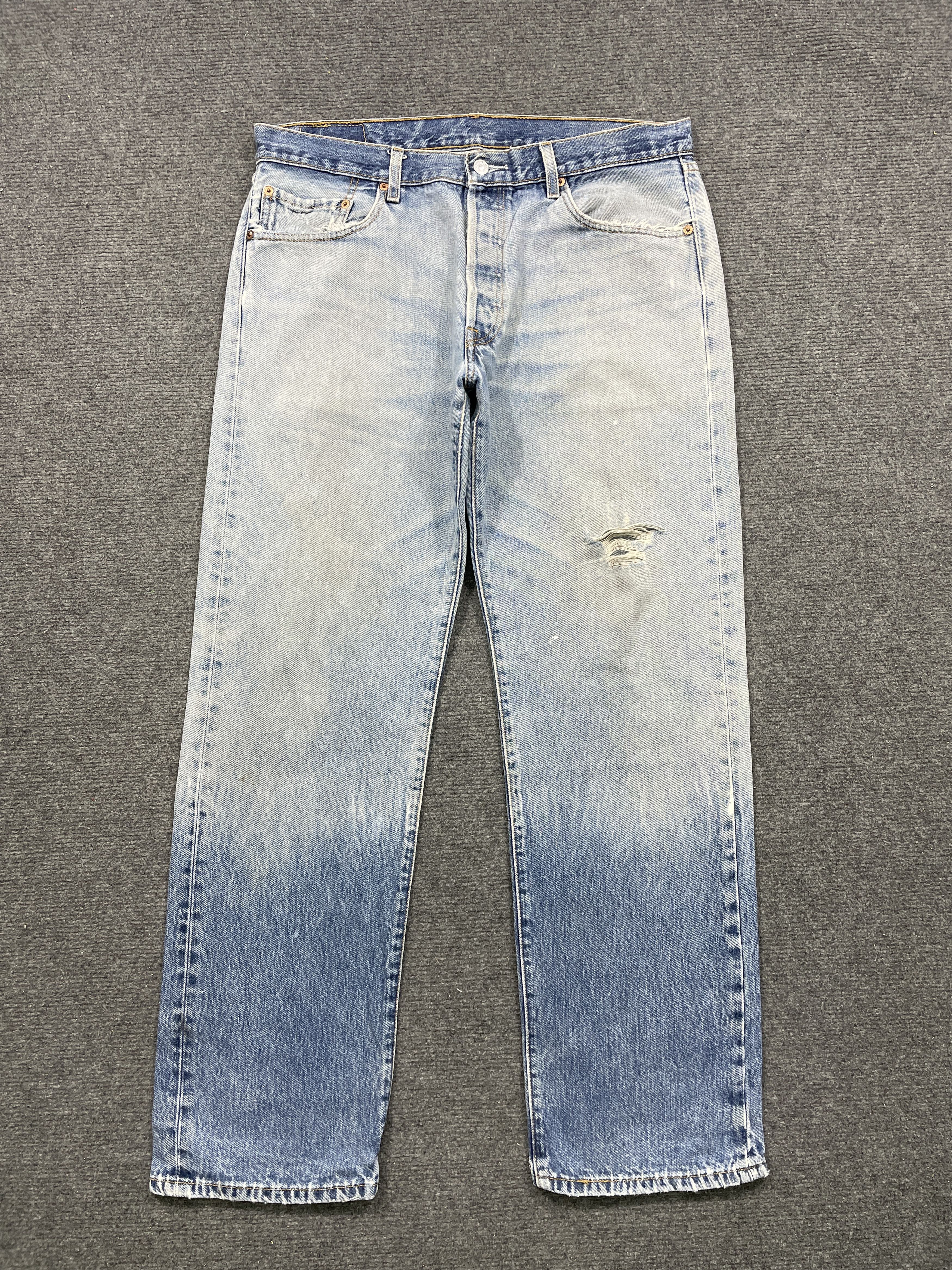 image of 90's Levis 501 Faded Blue Jeans in Blue Denim, Men's (Size 35)