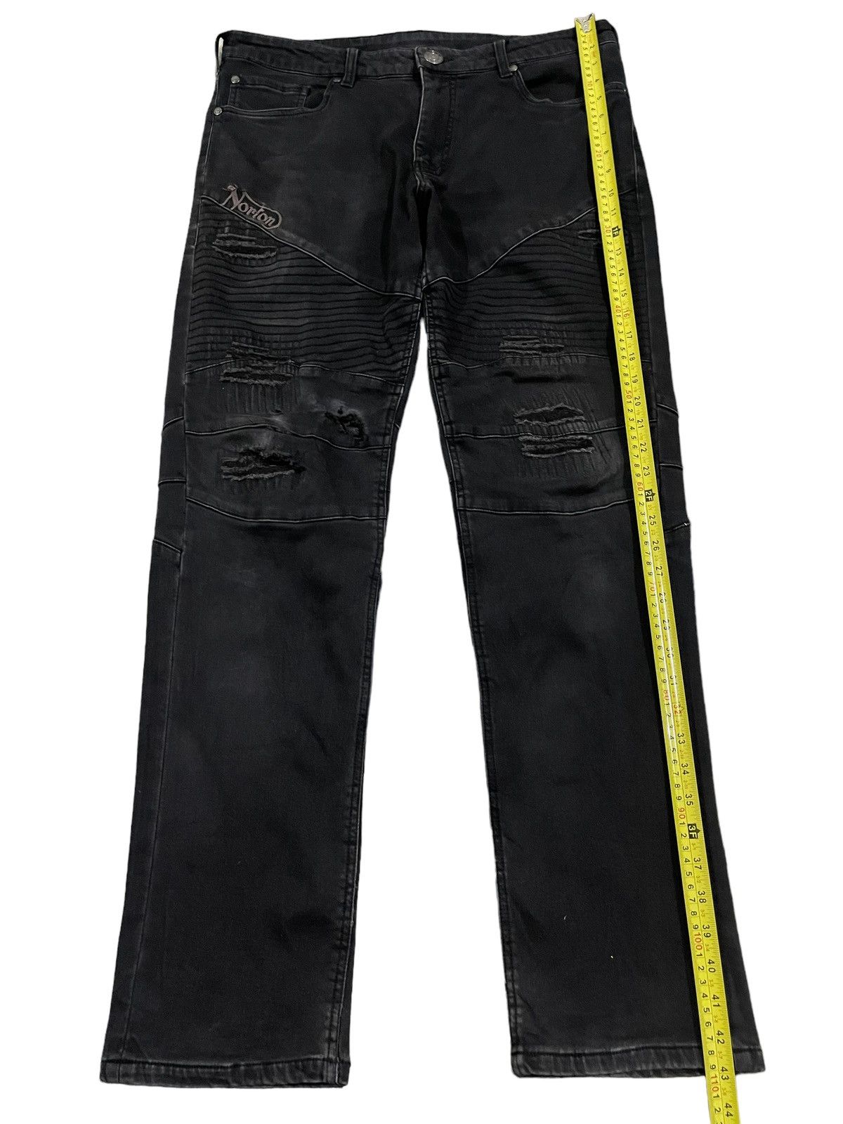 14th Addiction Vintage Norton Motorcycle Distress Style Biker Jeans Size US 36 / EU 52 - 12 Thumbnail