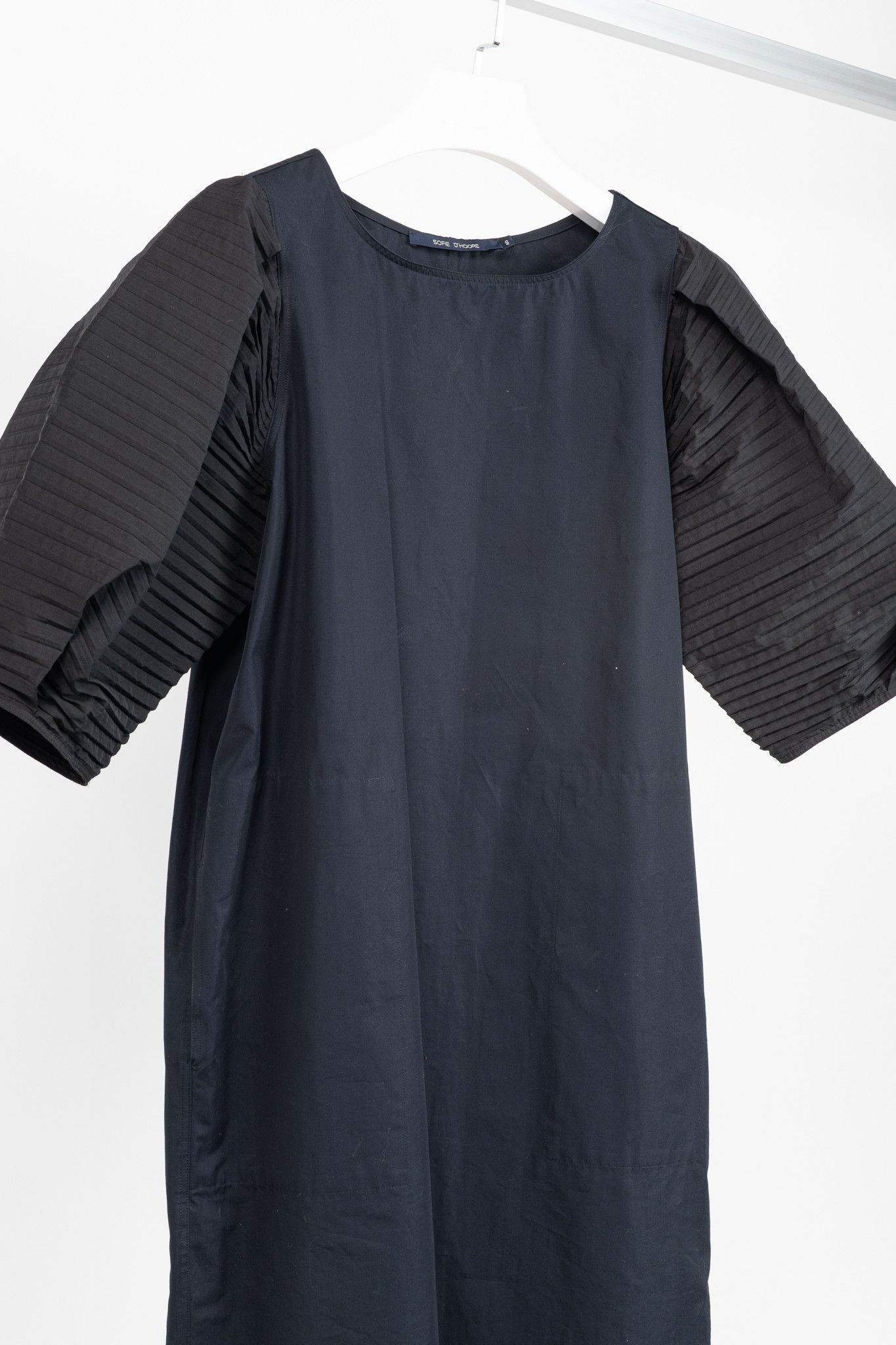 SOFIE D'HOORE Sofie D'Hoore Navy Cotton Pleated-Sleeve Midi Shift Dress Size L / US 10 / IT 46 - 3 Thumbnail