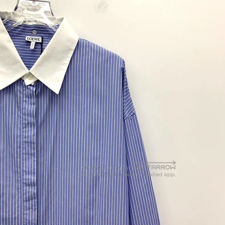 Loewe Loewe Blue Striped Logo Embroidered Cotton Lapel Long Slee Size XS / US 0-2 / IT 36-38 - 3 Thumbnail