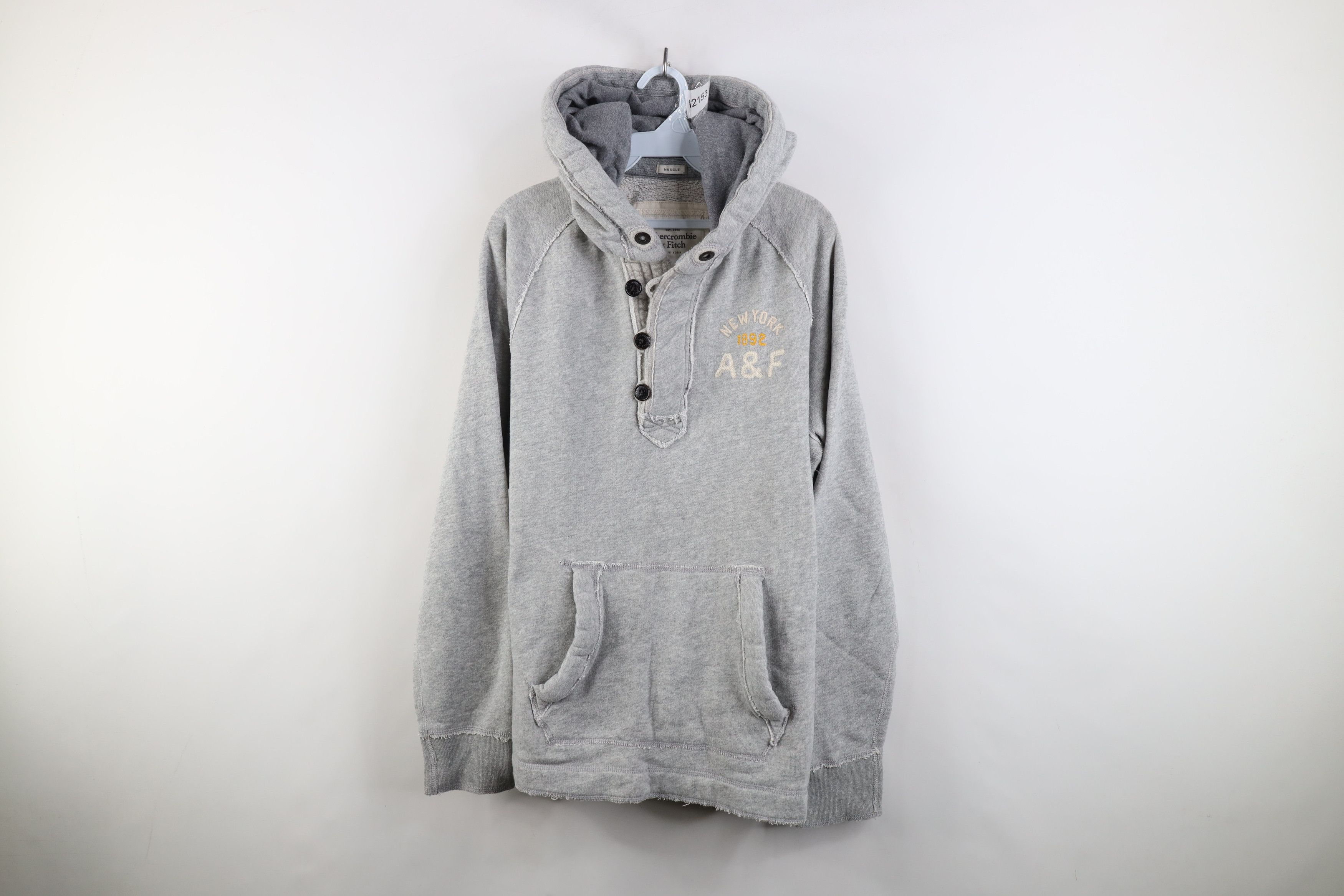 Abercrombie & Fitch Vintage 90s Y2K Abercrombie & Fitch Heavy Henley Hoodie Gray Size US XL / EU 56 / 4 - 1 Thumbnail