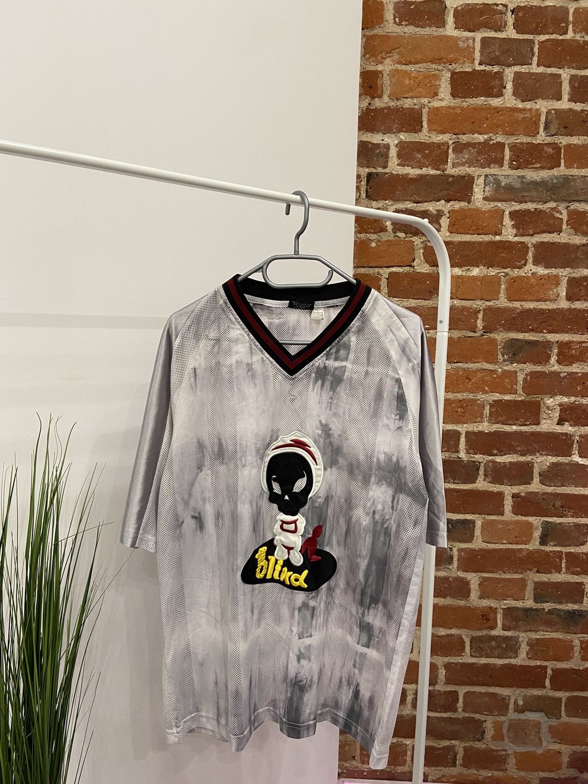 image of Hook Ups x Only The Blind Blind Skateboards Jersey Y2K Style in Grey, Men's (Size XL)