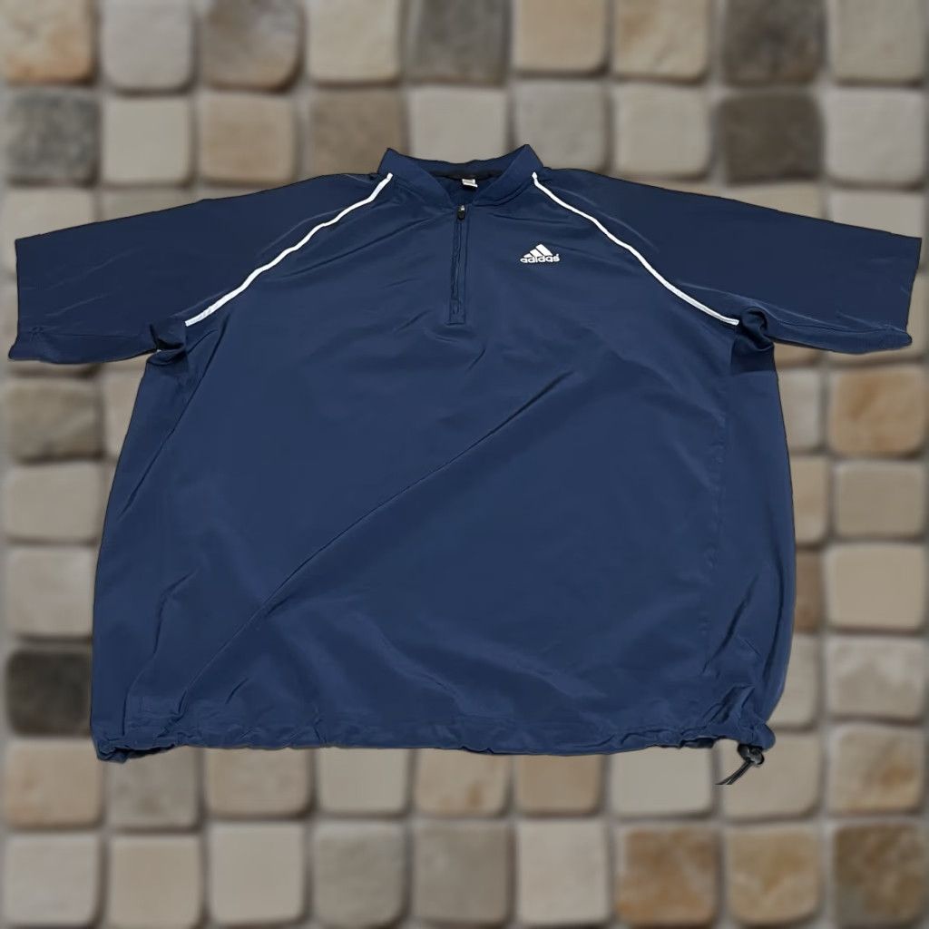 Adidas Adidas Batting Jacket Mens Large Blue 1/4 Zip Pullover Short Sleeve Windbreaker Baseball Activewear Casual Size US 33 - 1 Thumbnail