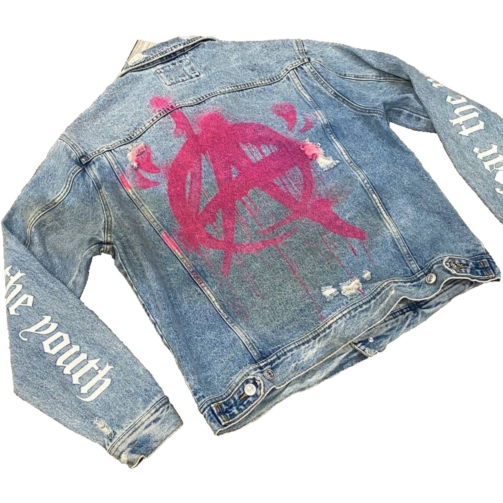 Other PUNK LA Anarchy Pink Distressed Jean Jacket Mosh Y2K sz M Size US M / EU 48-50 / 2 - 5 Thumbnail