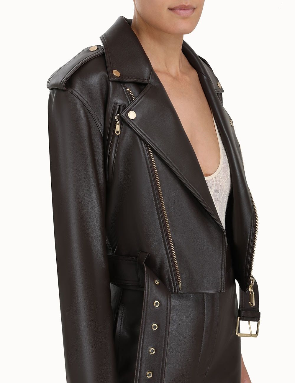 Zimmermann oc11z0225 Luminosity Leather Biker Jacket in Dark Brown Size S / US 4 / IT 40 - 7 Thumbnail