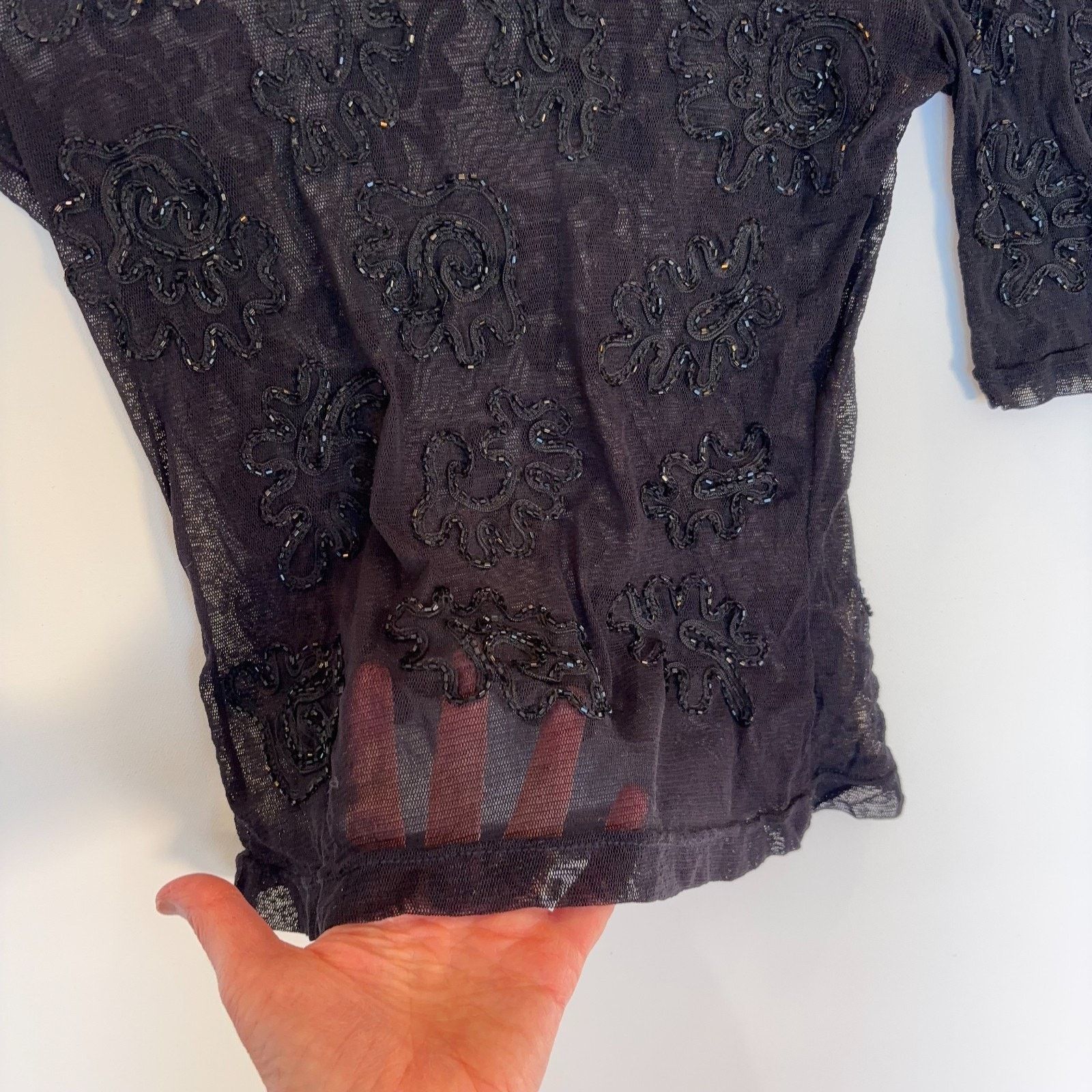 Vivienne Tam Vintage Vivienne Tam Sheer Beaded Top Womens Size 3 S Black Size S / US 4 / IT 40 - 9 Thumbnail