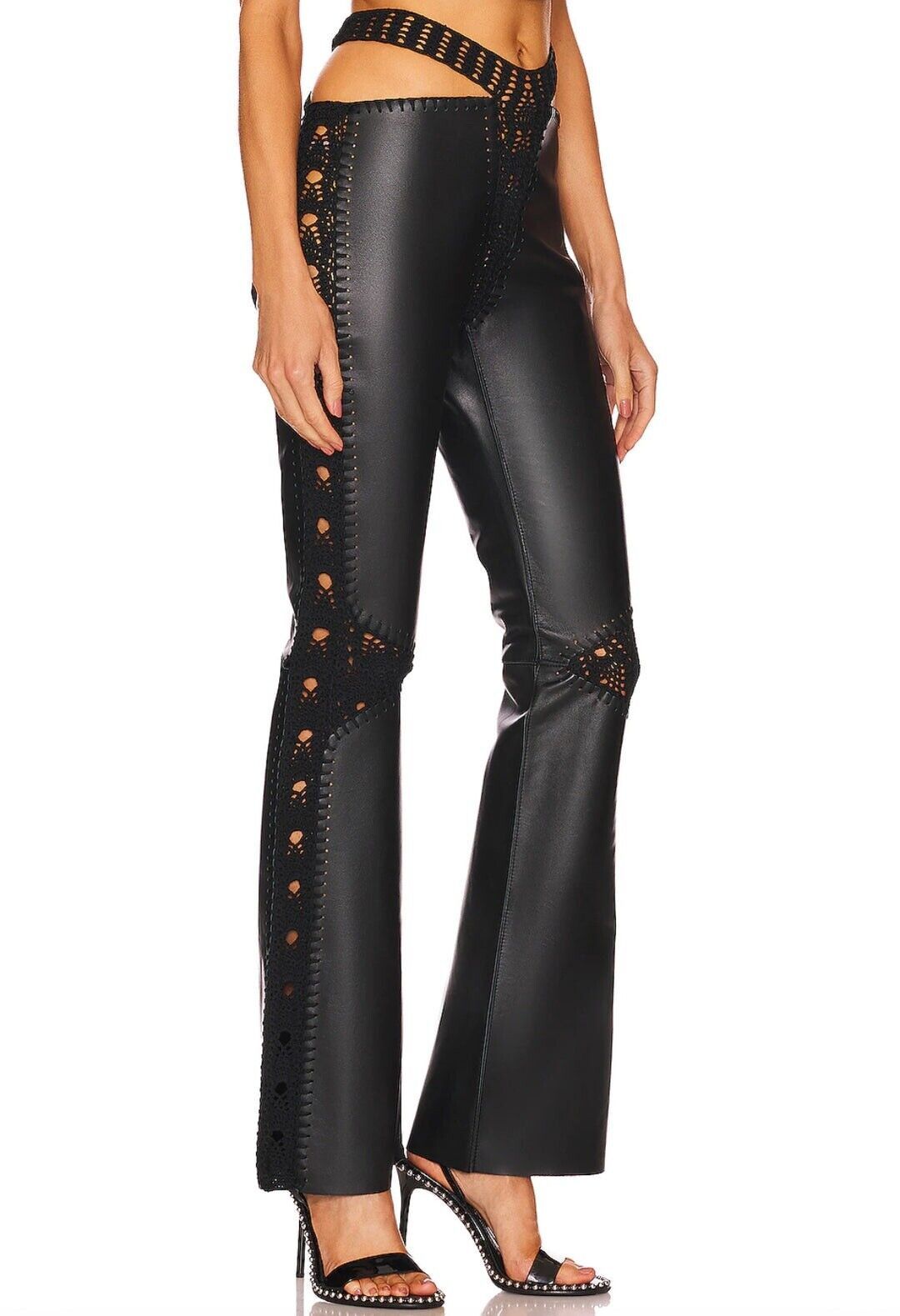 Dion Lee BLACK LEATHER & CROCHET PANTS SIZE: XXS Size 24" / US 00 / IT 34 - 2 Thumbnail