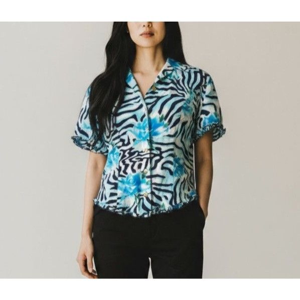 Escada Escada Silk Blouse IT 34 US 4 Blue Abstract Print Gold Butto Size S / US 4 / IT 40 - 1 Thumbnail