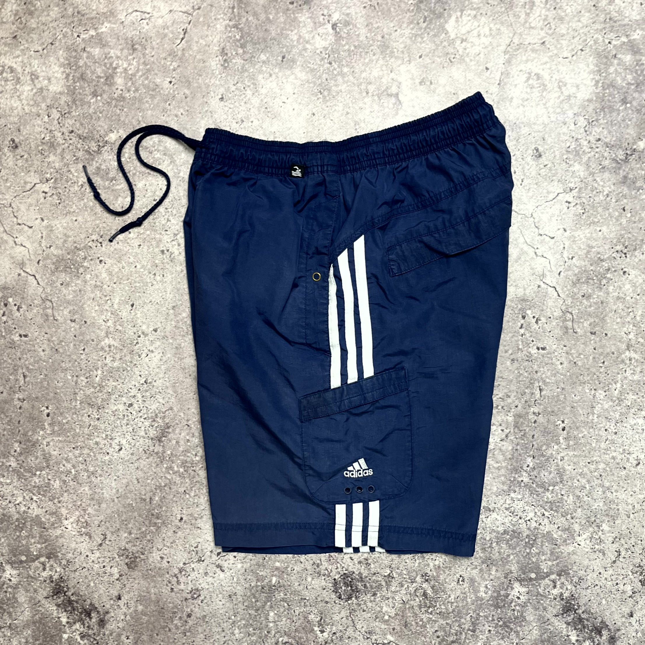 Adidas Y2K Adidas Navy Blue Shorts Striped Cargo Pocket Size S Size US 31 - 3 Thumbnail