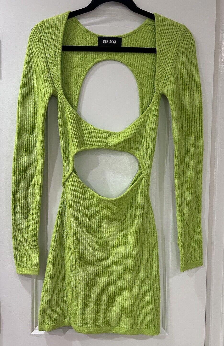 Designer SER.O.YA Cut Out Knit Mini Dress Lime Green Small Resortwear Size S / US 4 / IT 40 - 2 Thumbnail