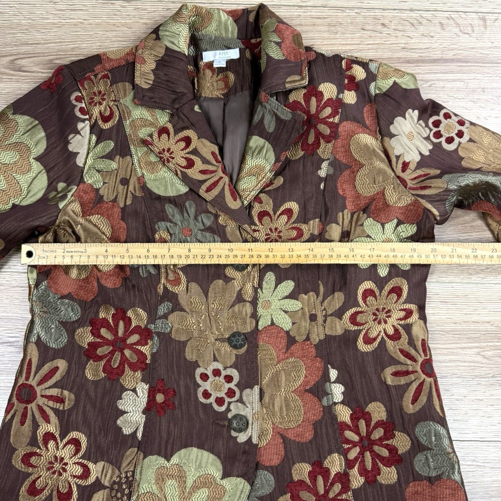 Vintage Erin London Brown Brocade Retro Mod Flower 60s Style Blazer Large Womens Size L / US 10 / IT 46 - 5 Thumbnail