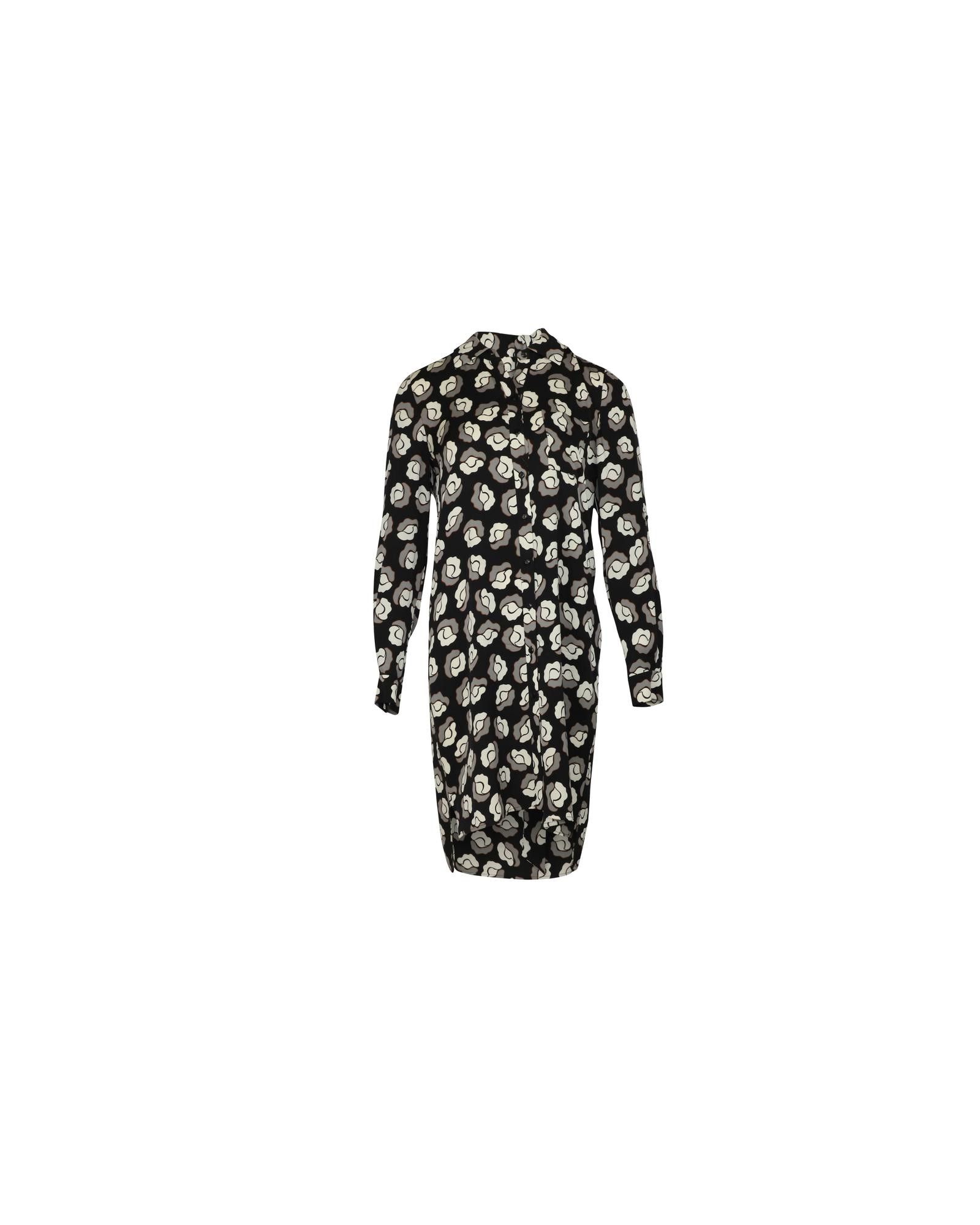 image of Diane Von Furstenberg Floral Print Silk Shirt Dress With High-Low Hem in Black Print, Women's (Size