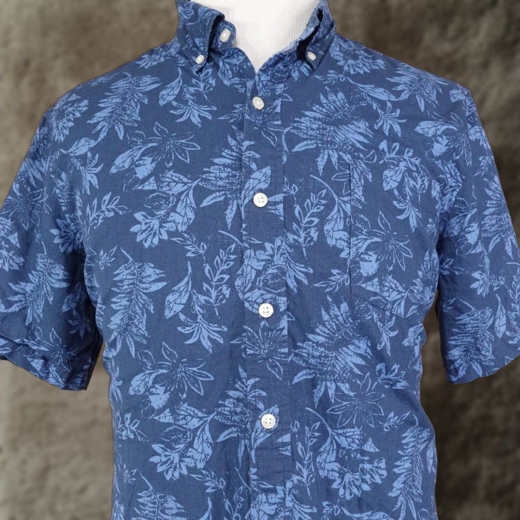 Chaps Chaps Shirt Adult XL Blue Floral Short Sleeve Cotton Button-Front Tropical Mens Size US XL / EU 56 / 4 - 1 Thumbnail