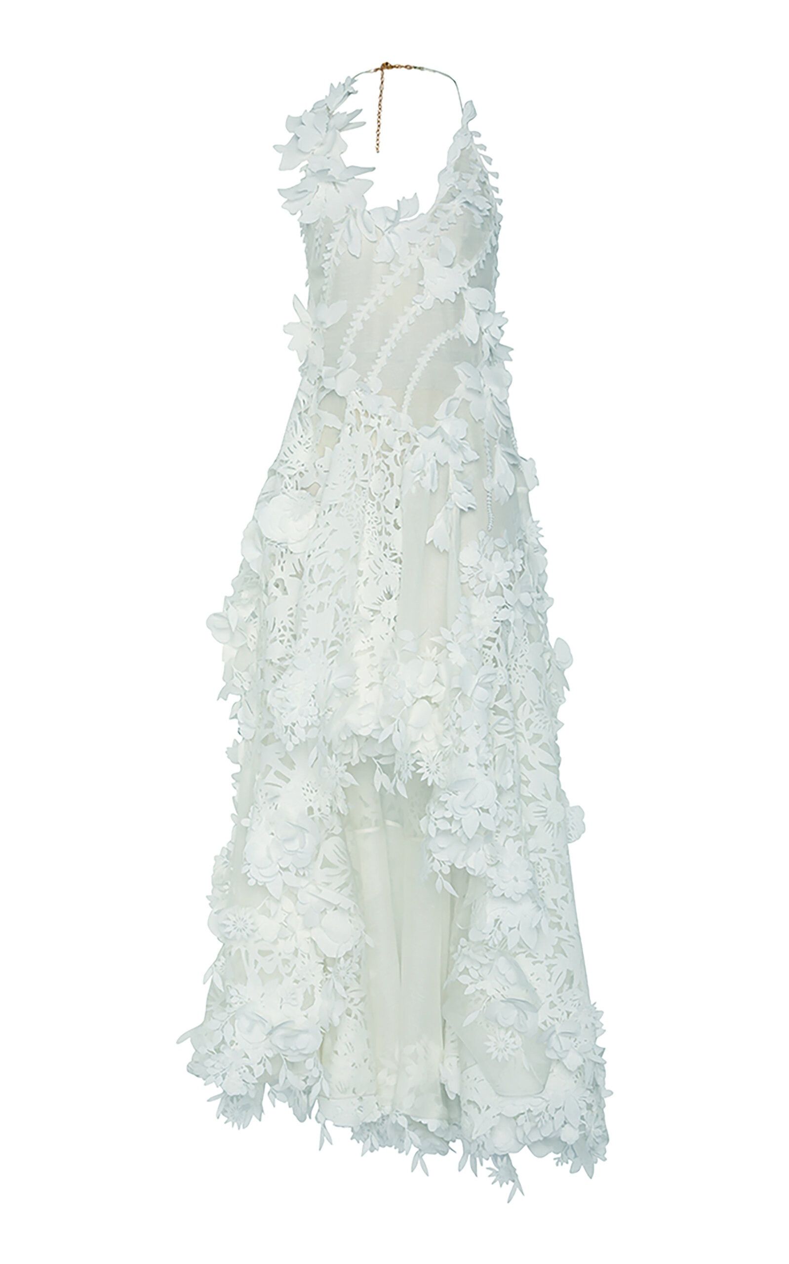 Zimmermann oc11z0525 Floral-Appliquéd Linen-Silk Midi Dress in Mint Size S / US 4 / IT 40 - 1 Thumbnail